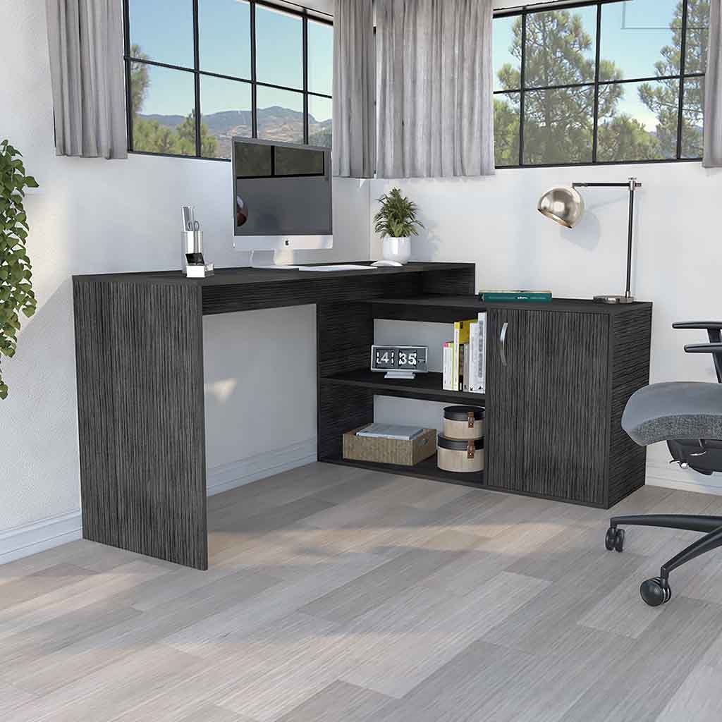Axis L-Shaped Desk, Smokey Oak | Modern Computer Desk