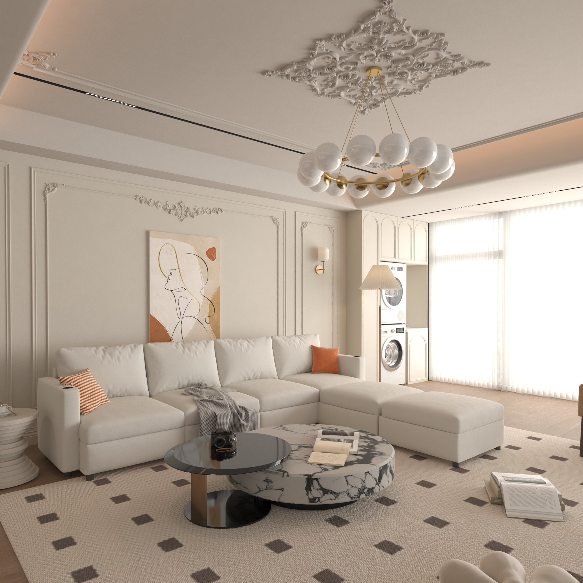 Modern U-Shape Sectional Sofa w/ Storage & Ottoman