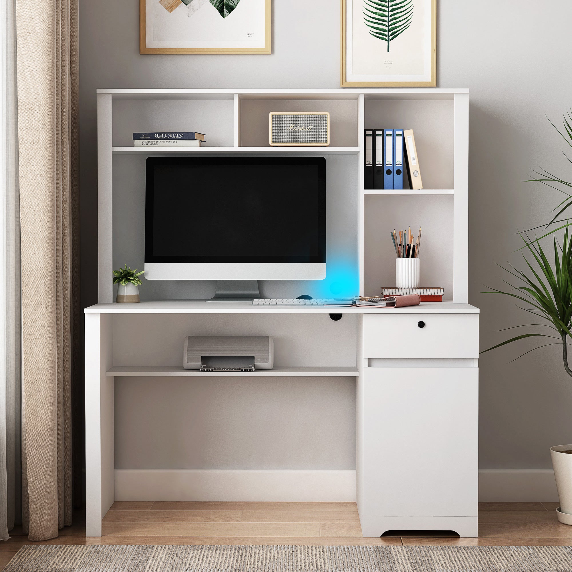 Computer Desk with Hutch & Bookshelf, Charging Ports