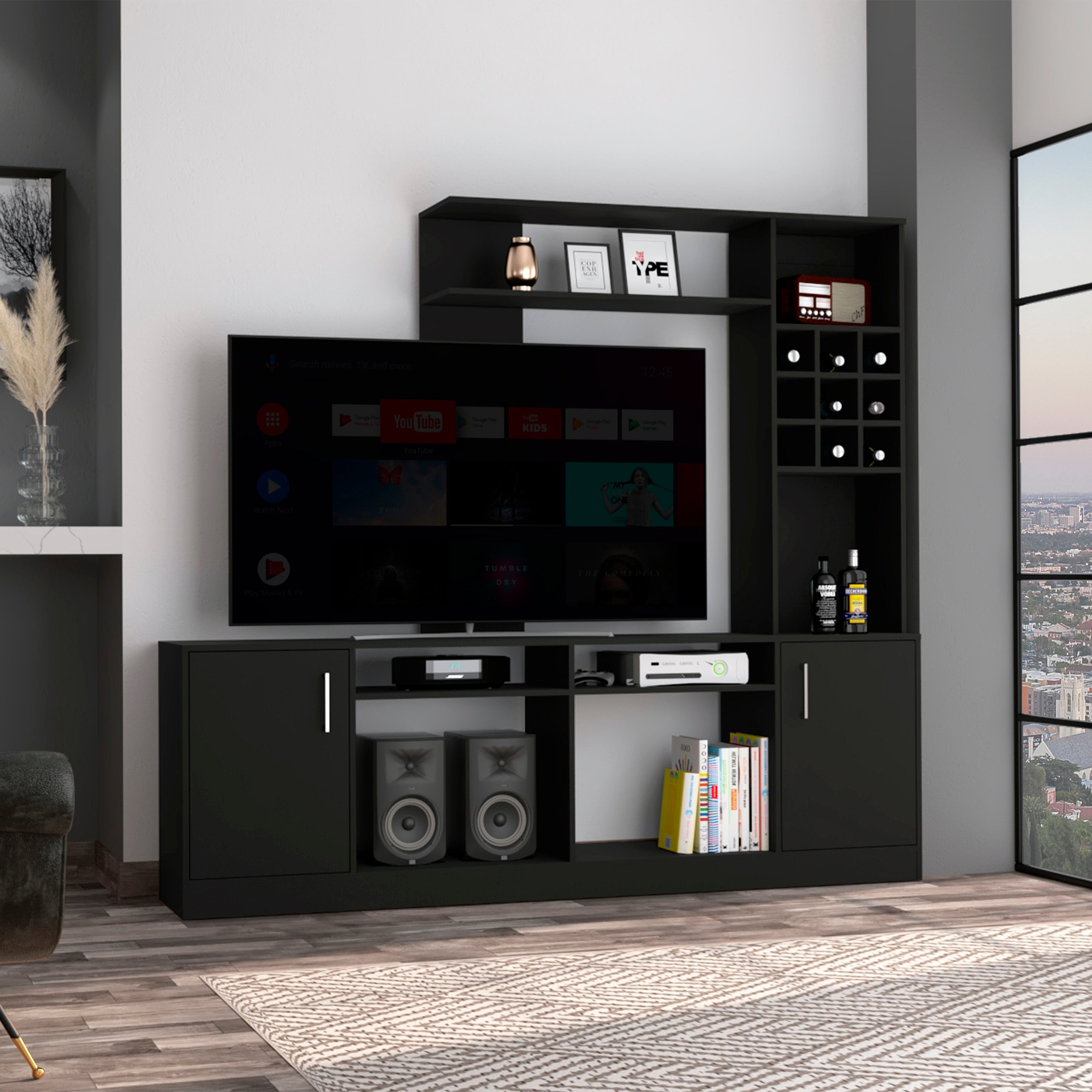 Latrou 6-Bottle 2-Door Entertainment Center - Black Wengue