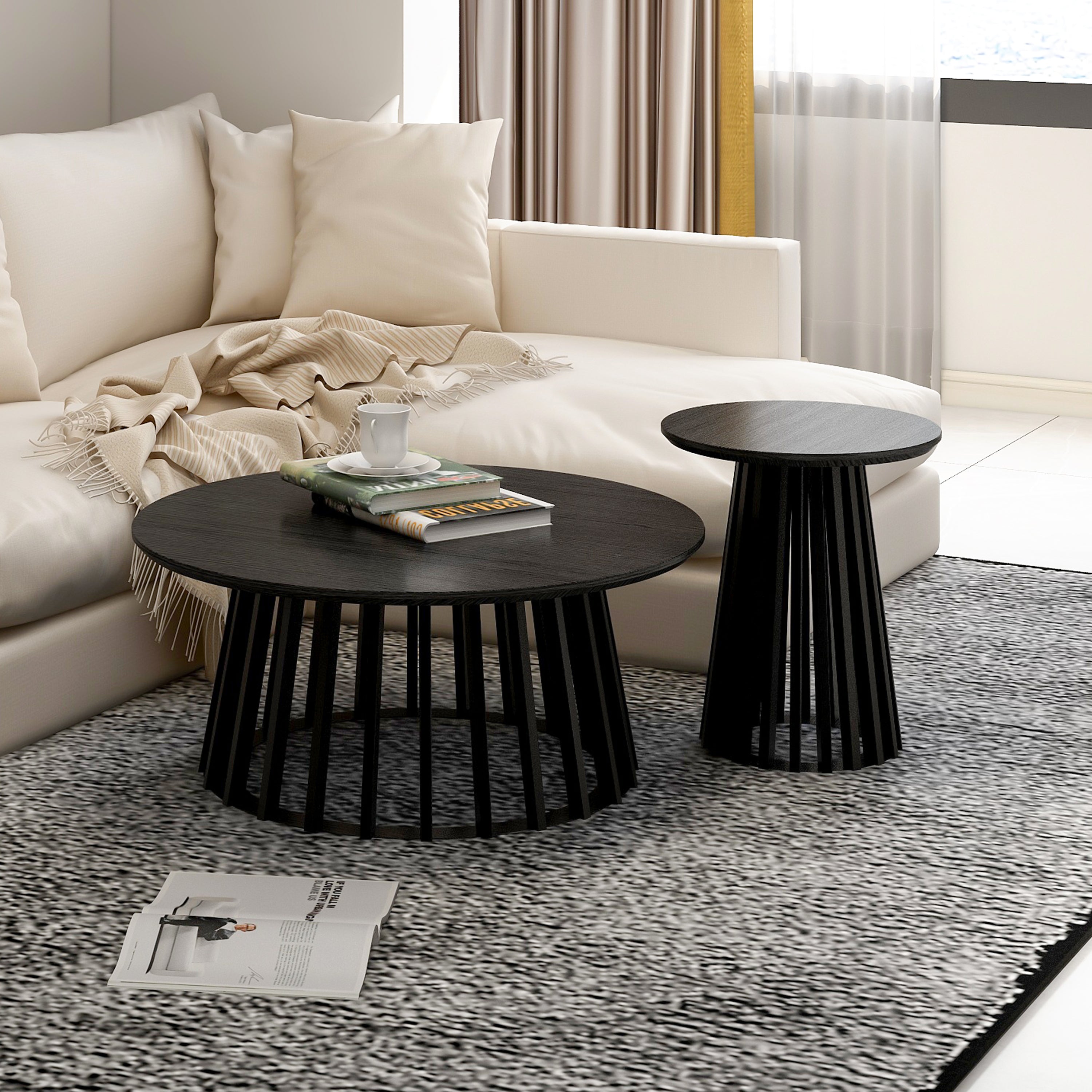 Round Coffee Table Set: 2 Tables, Bedroom, Living Room