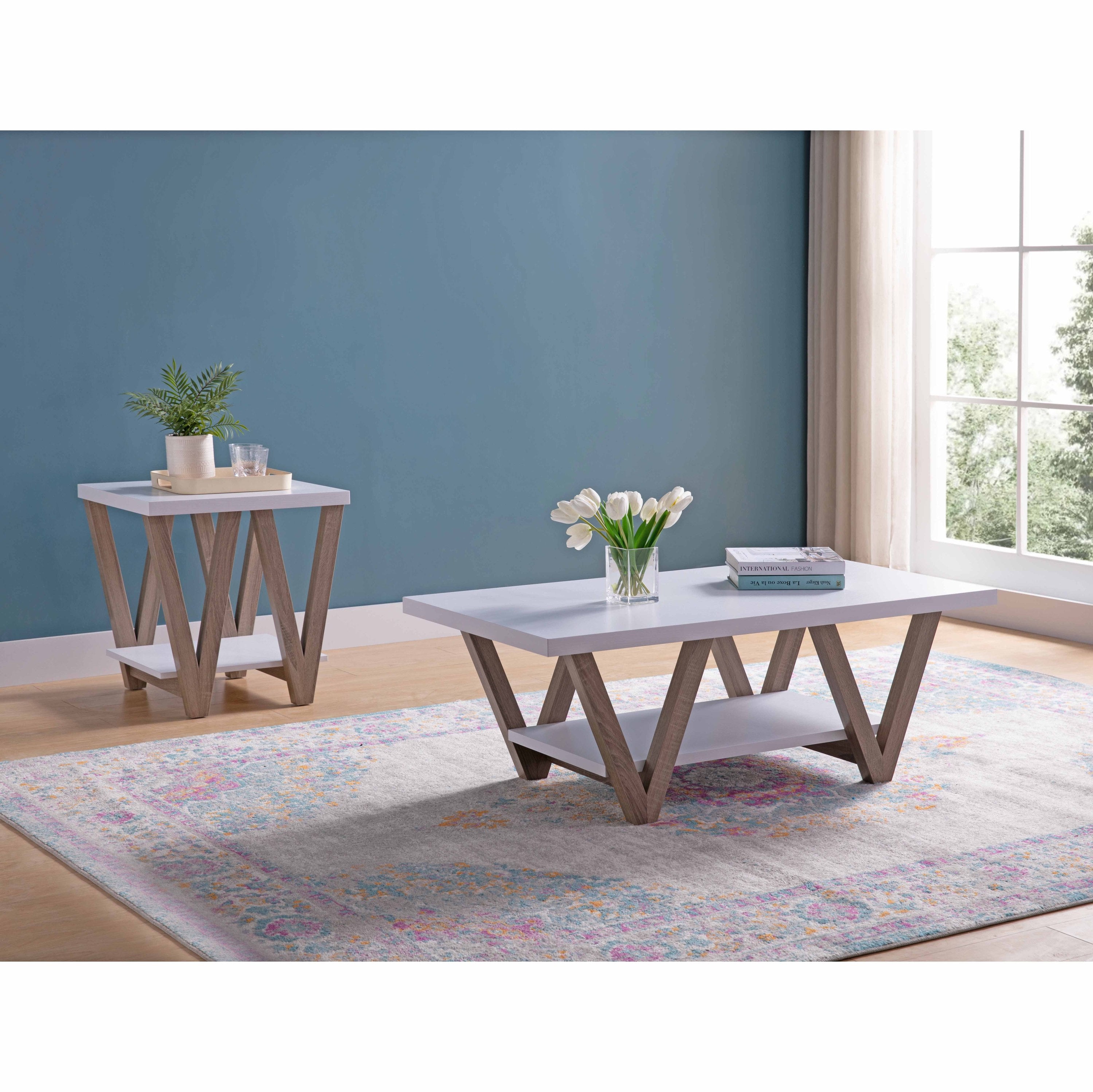 ID USA 223051-X2 Coffee Table Set: White & Taupe