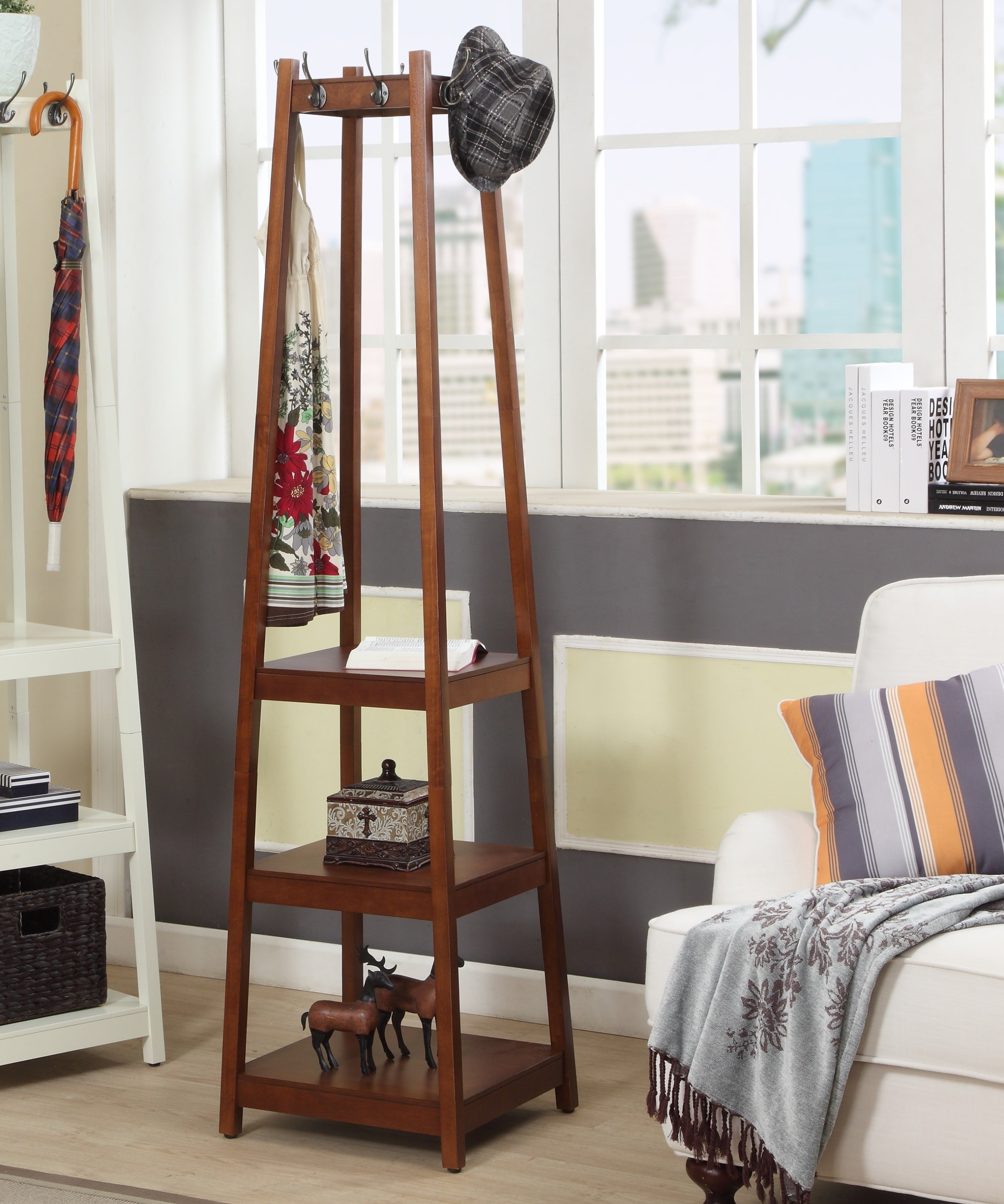 Vassen Coat Rack w/ 3-Tier Shelves - Espresso