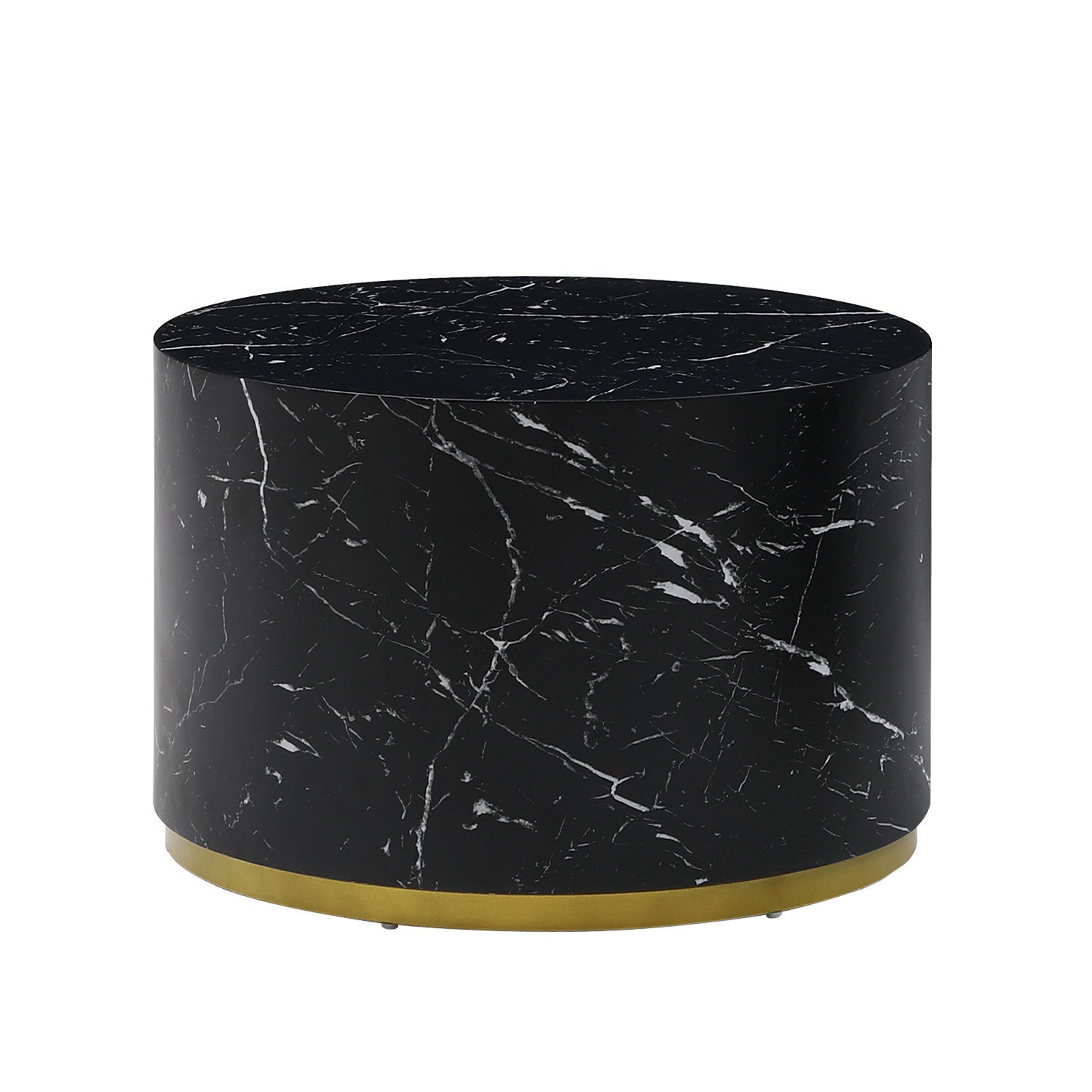 Black Marble Cocktail Table: Gold Base, 23.6"