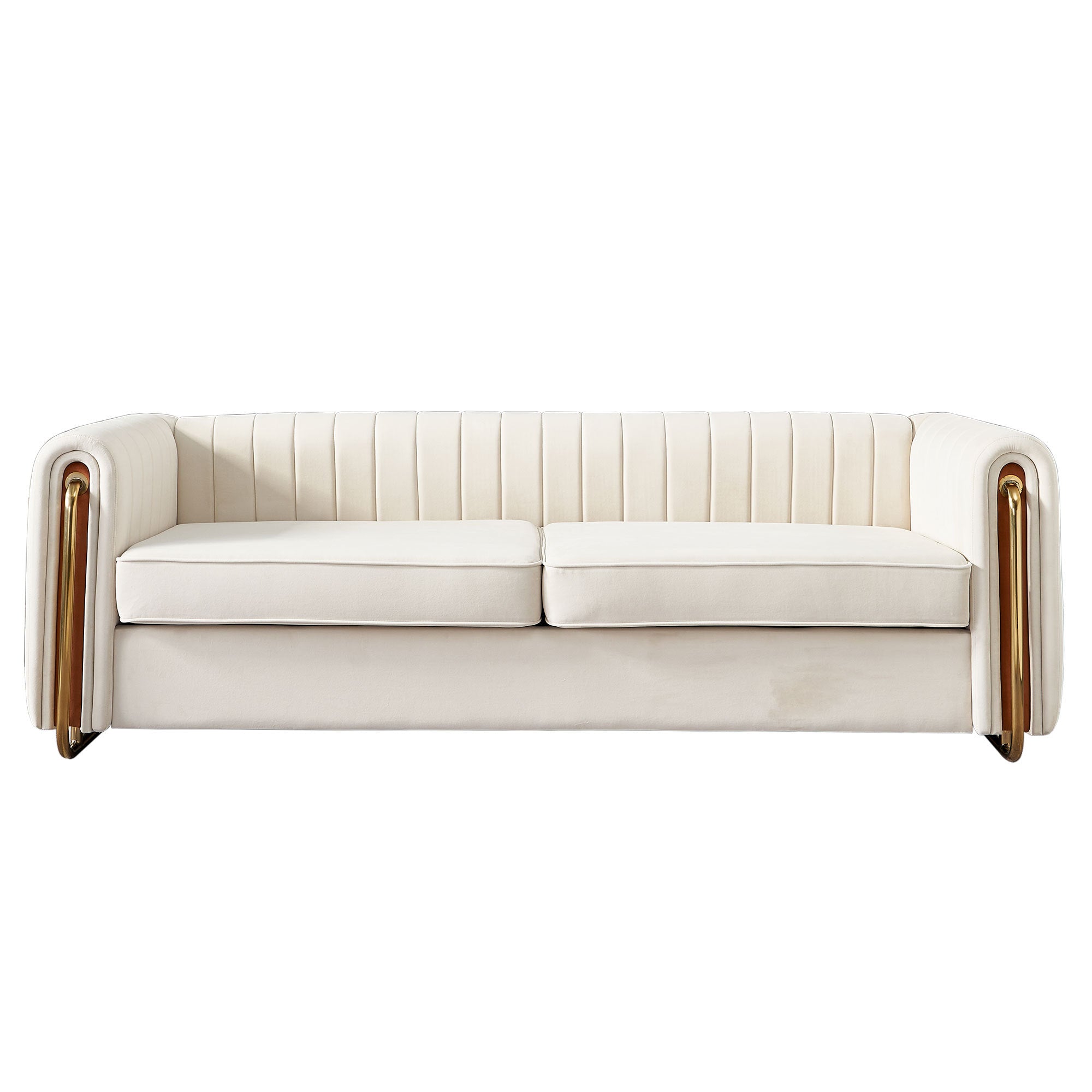Beige Velvet Sofa: 84.25" Contemporary Couch