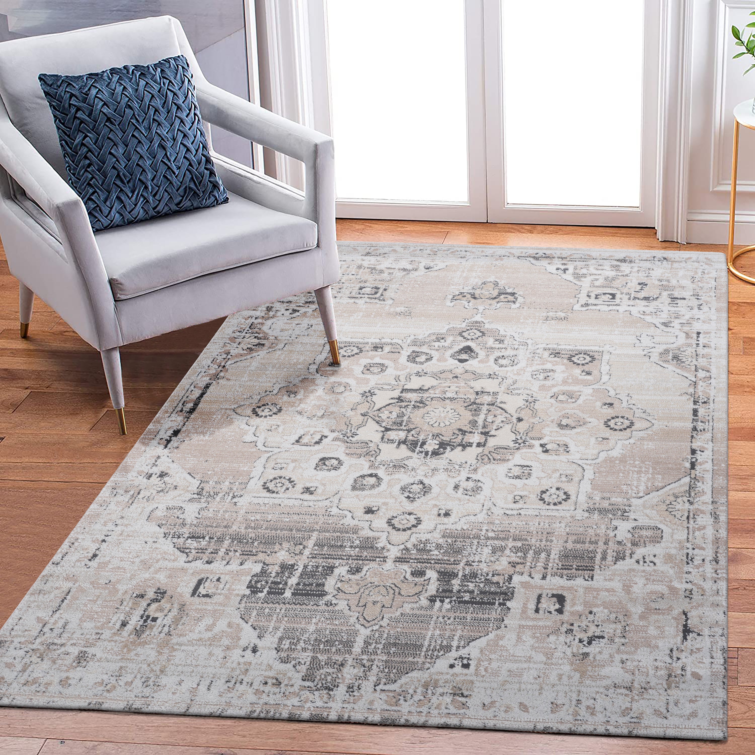 Stylish Stain-Resistant Area Rug, 5x7 Cream/Beige
