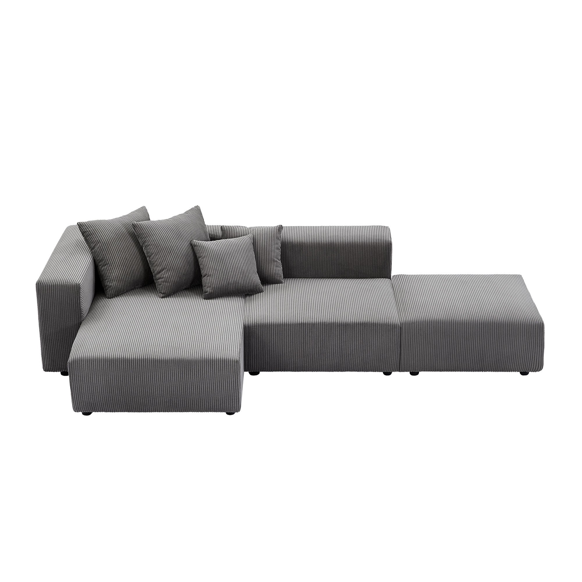 Soft Corduroy Sectional Sofa Set, Small L-Shaped Chaise Couch, Gray
