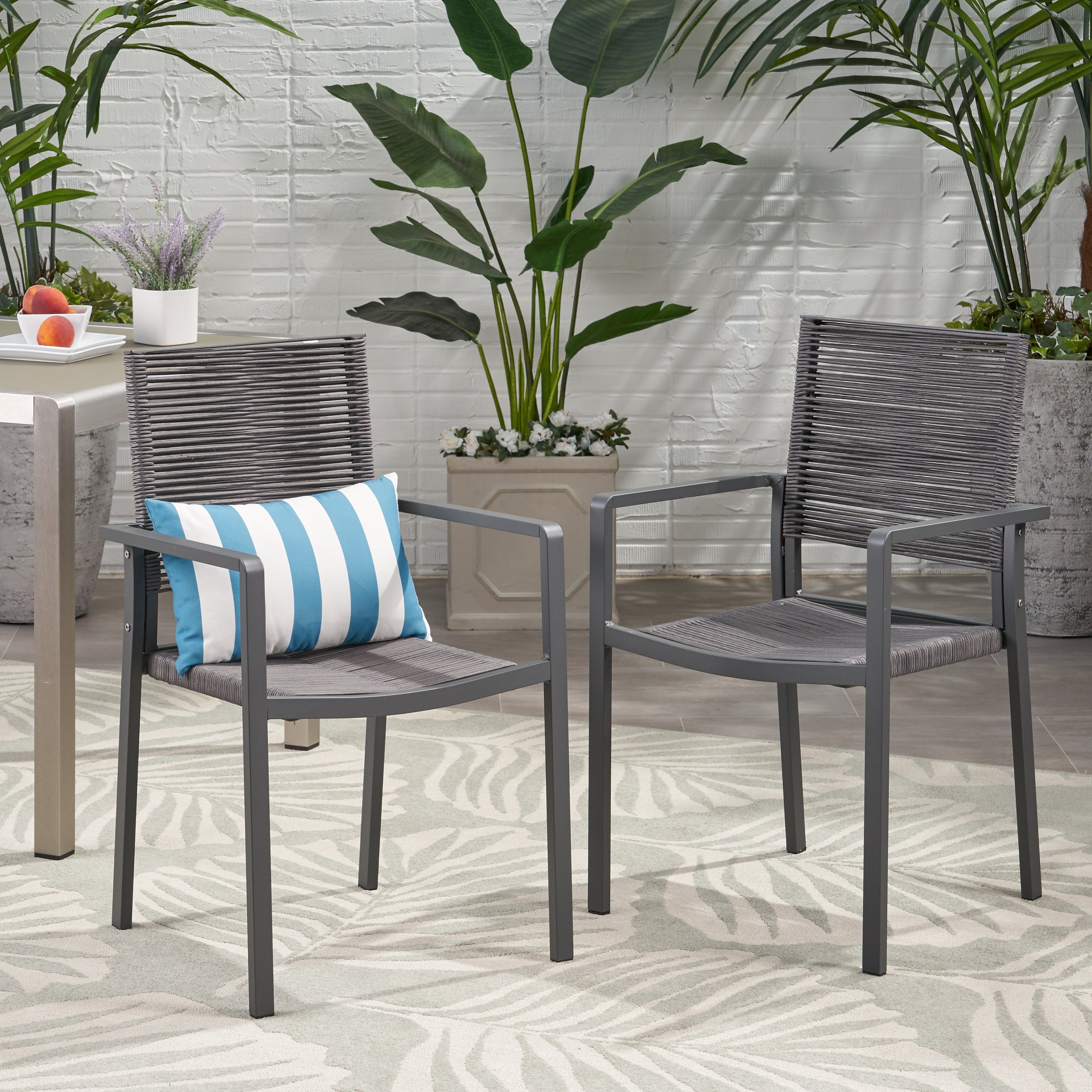 Modern Aluminum Outdoor Dining Chairs (Set of 2)