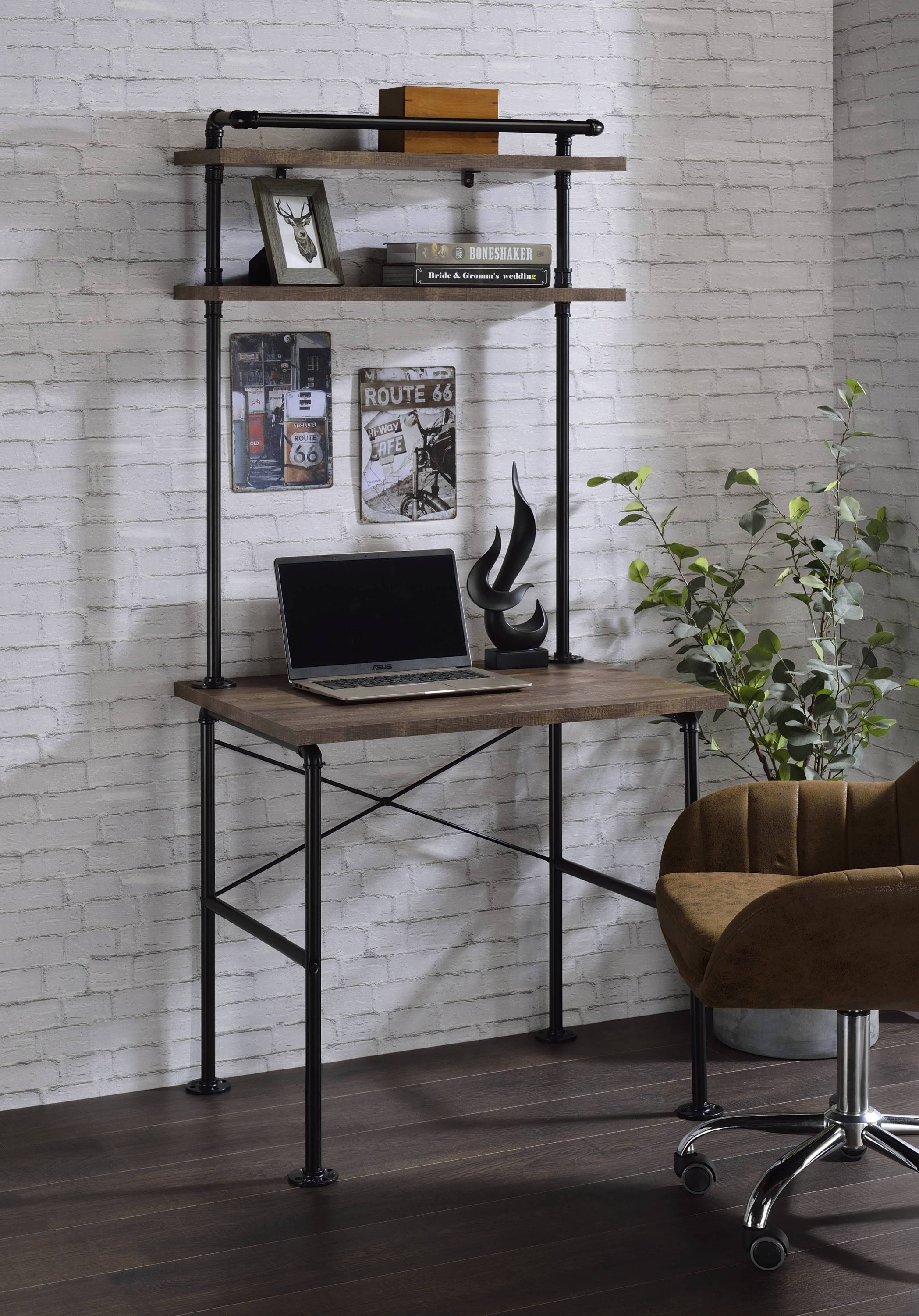 Rustic Oak & Black Writing Desk | Ensata