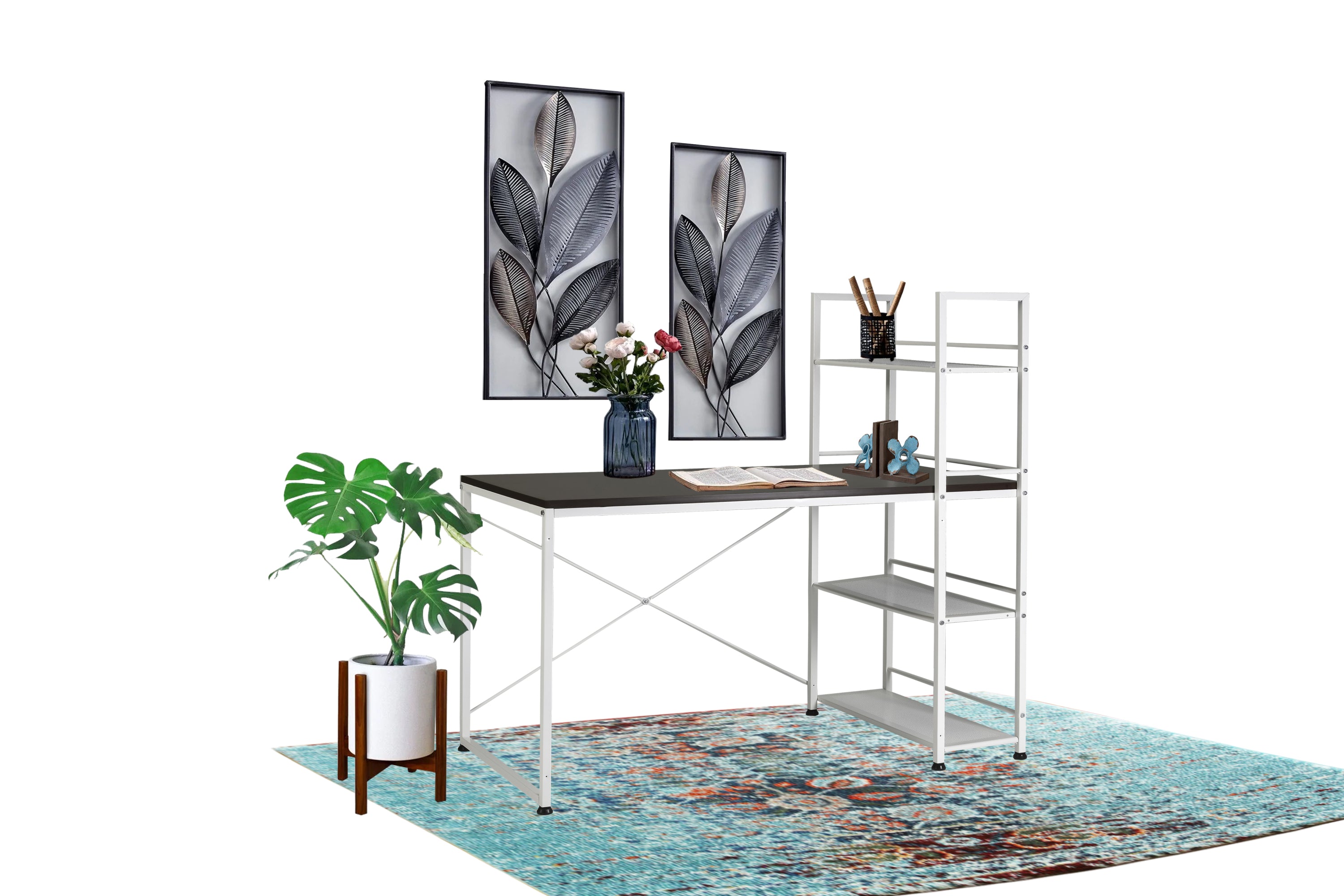 Reversible Smart Wooden Workstation Desk - White/Brown