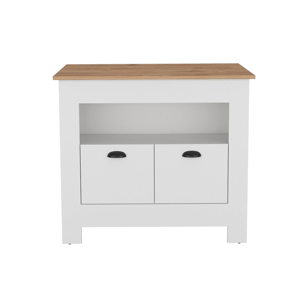 Geneva Kitchen Island, White & Macadamia