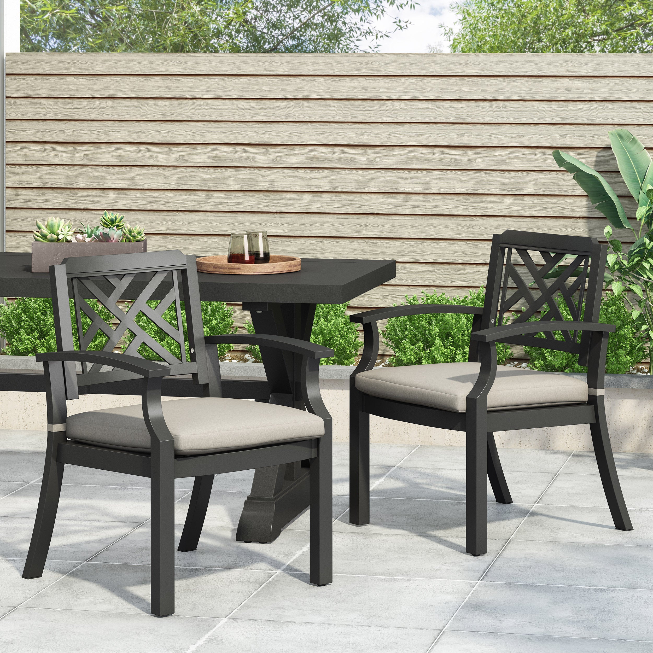 Beige & Black Outdoor Dining Chairs (Set of 2)