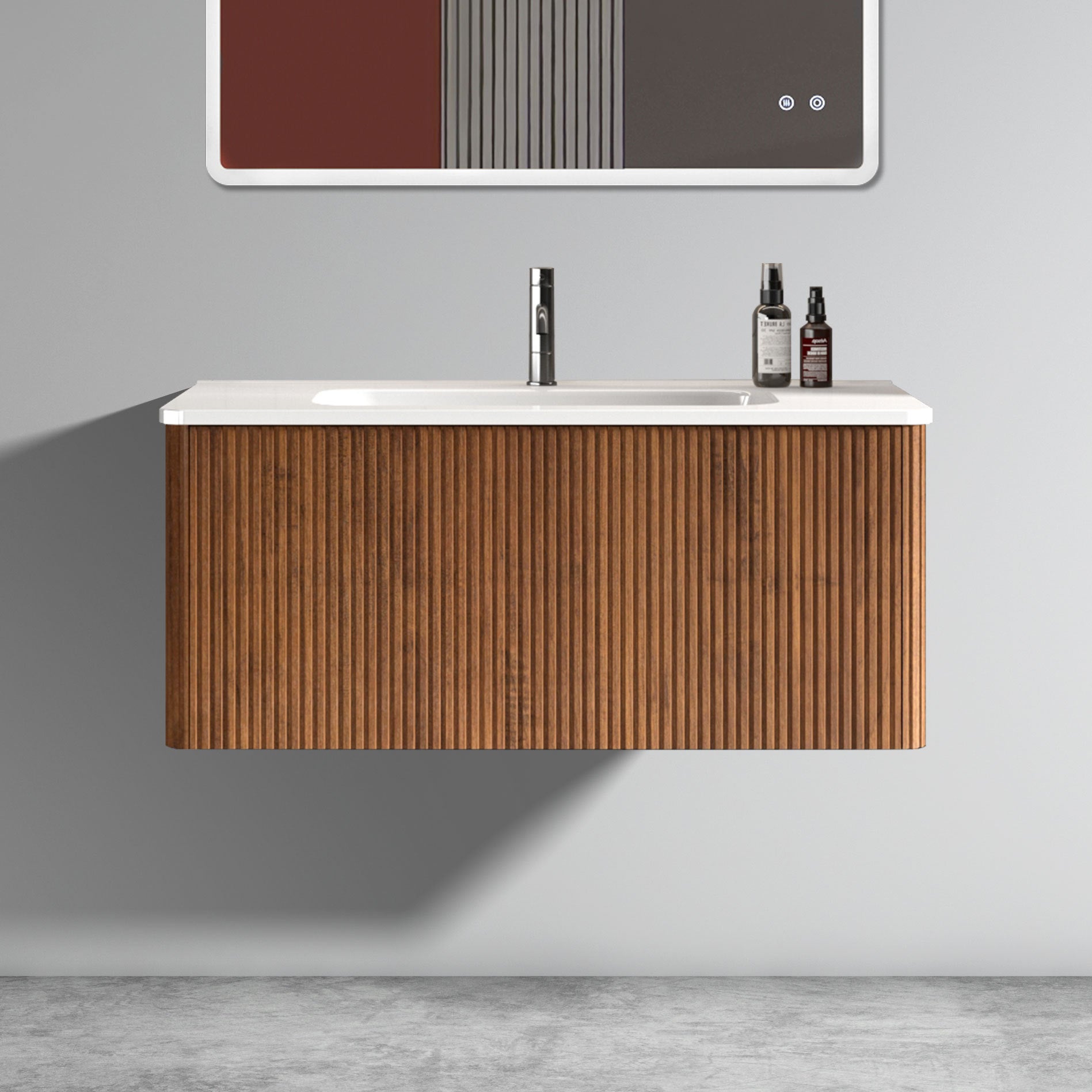 Etna 36" Walnut Vanity: Modern Floating Bathroom Sink