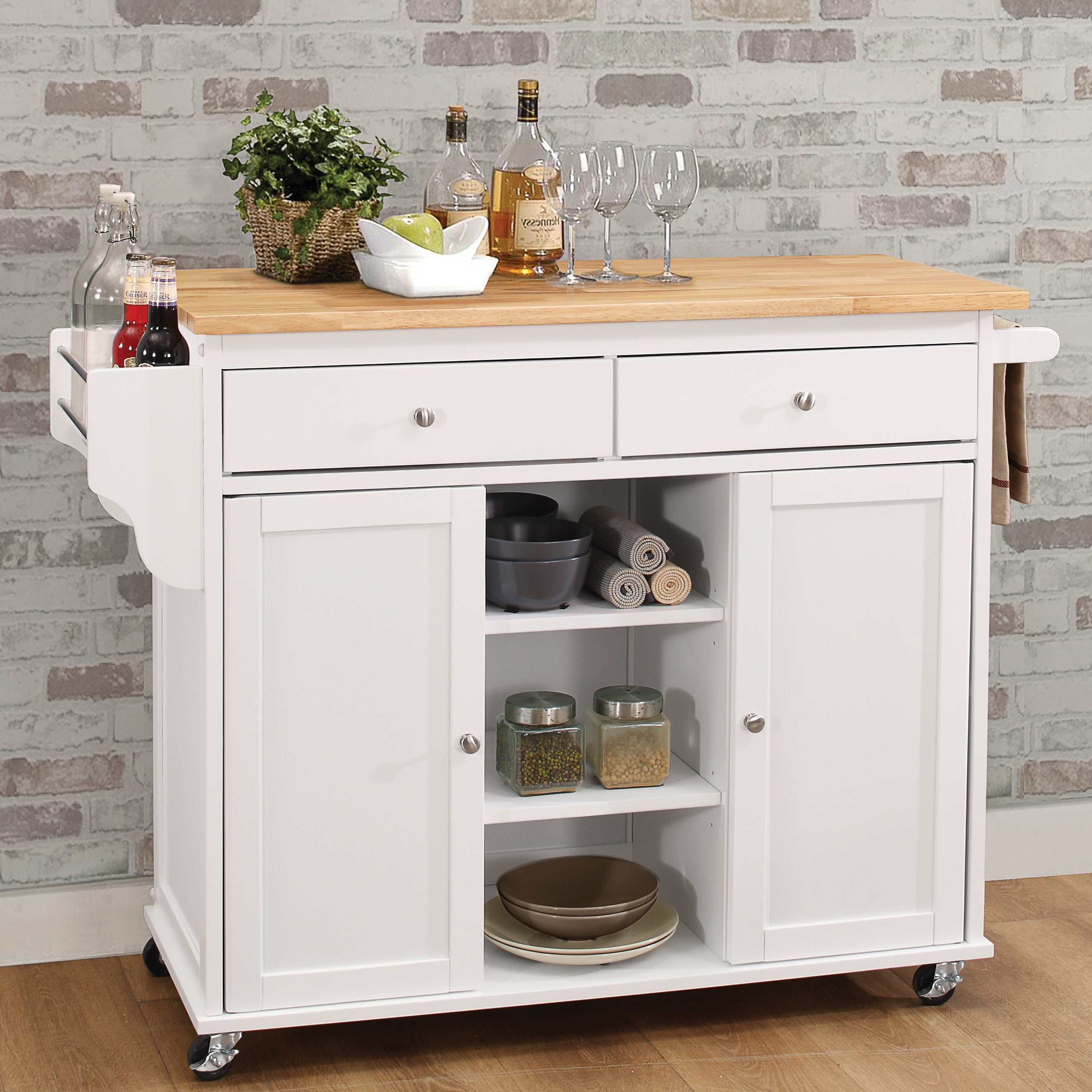 White 2-Door Kitchen Cart w/ 2 Drawers