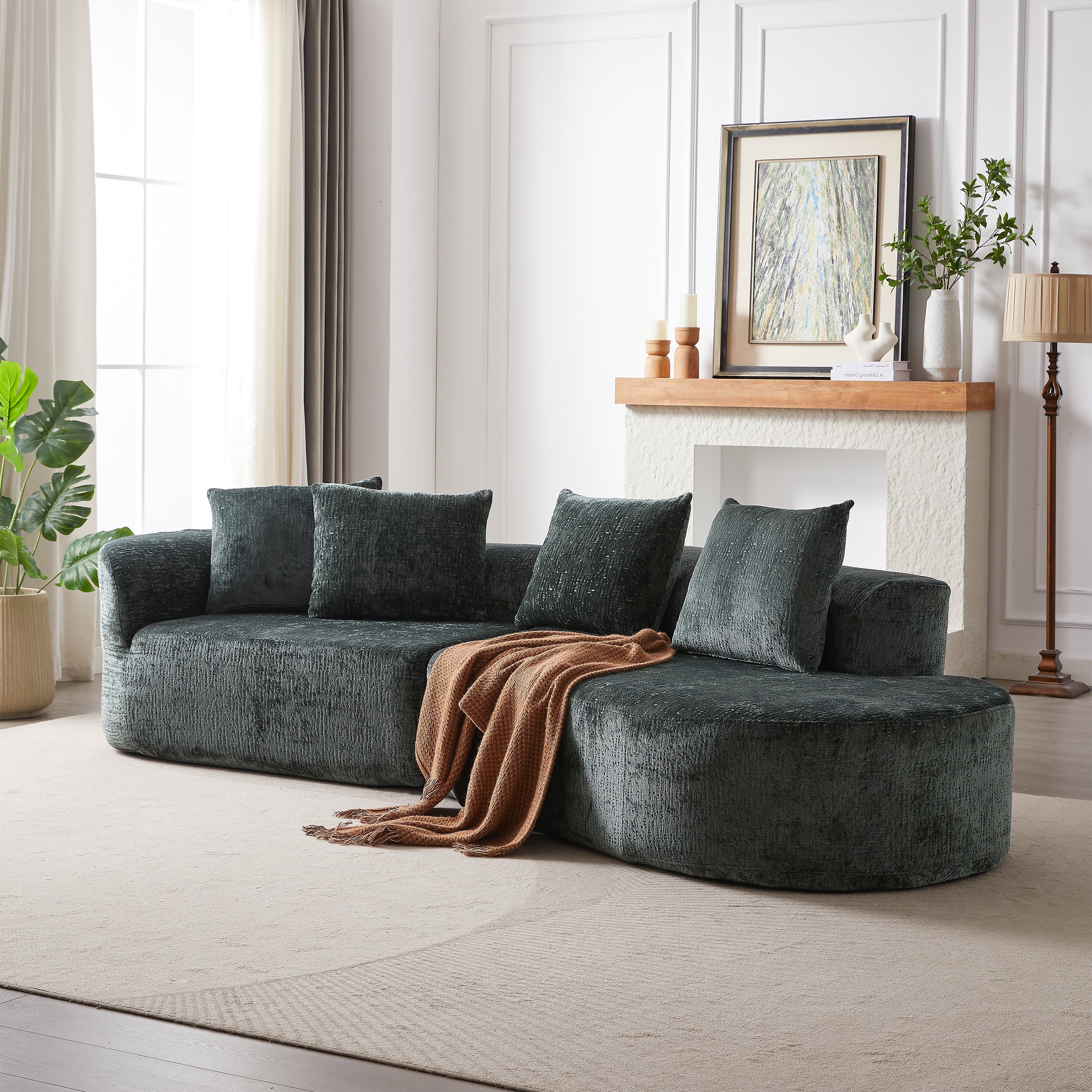 Oversized Sectional Sofa: 114" Chenille Couch