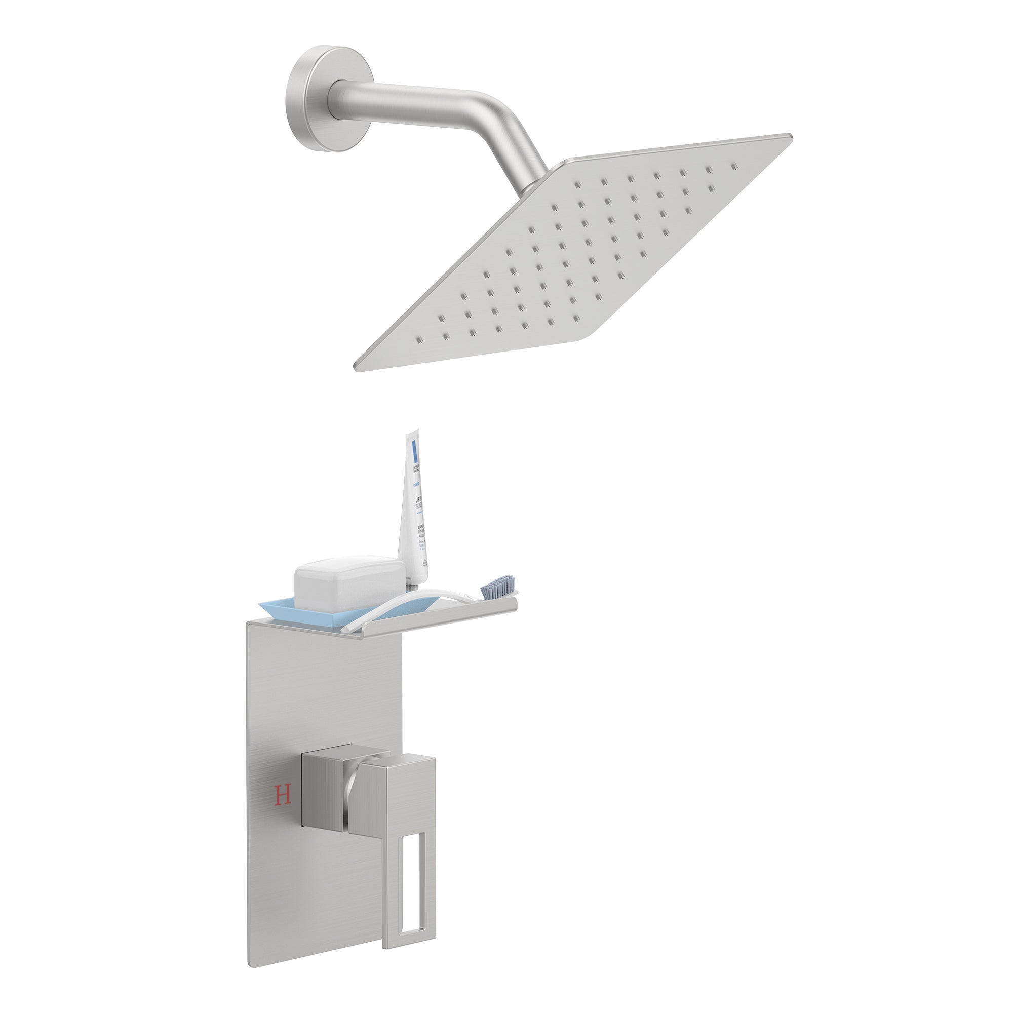 Brushed Nickel Shower Faucet Set w/ 8" Rain Shower