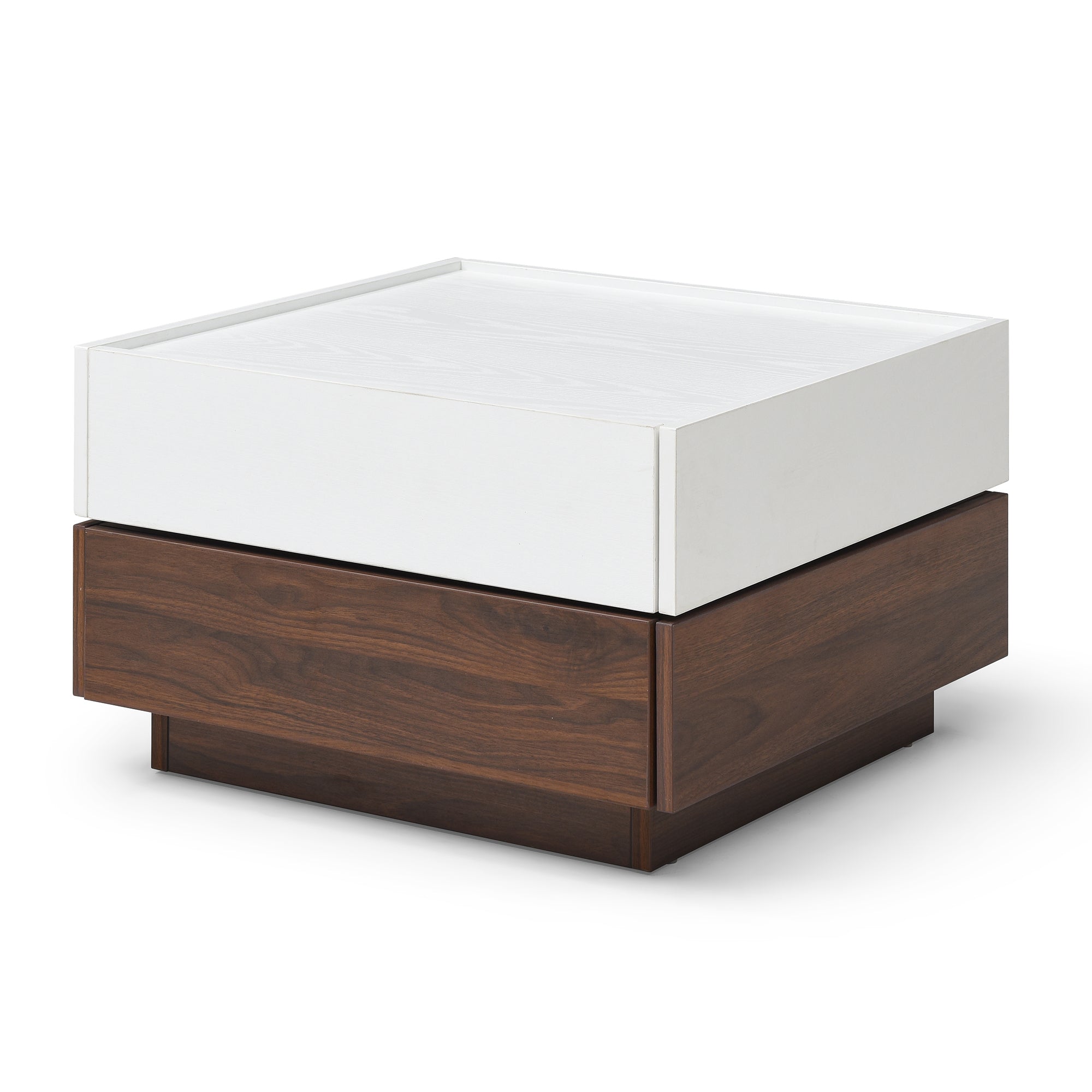 Swivel Coffee Table with Storage: White & Walnut