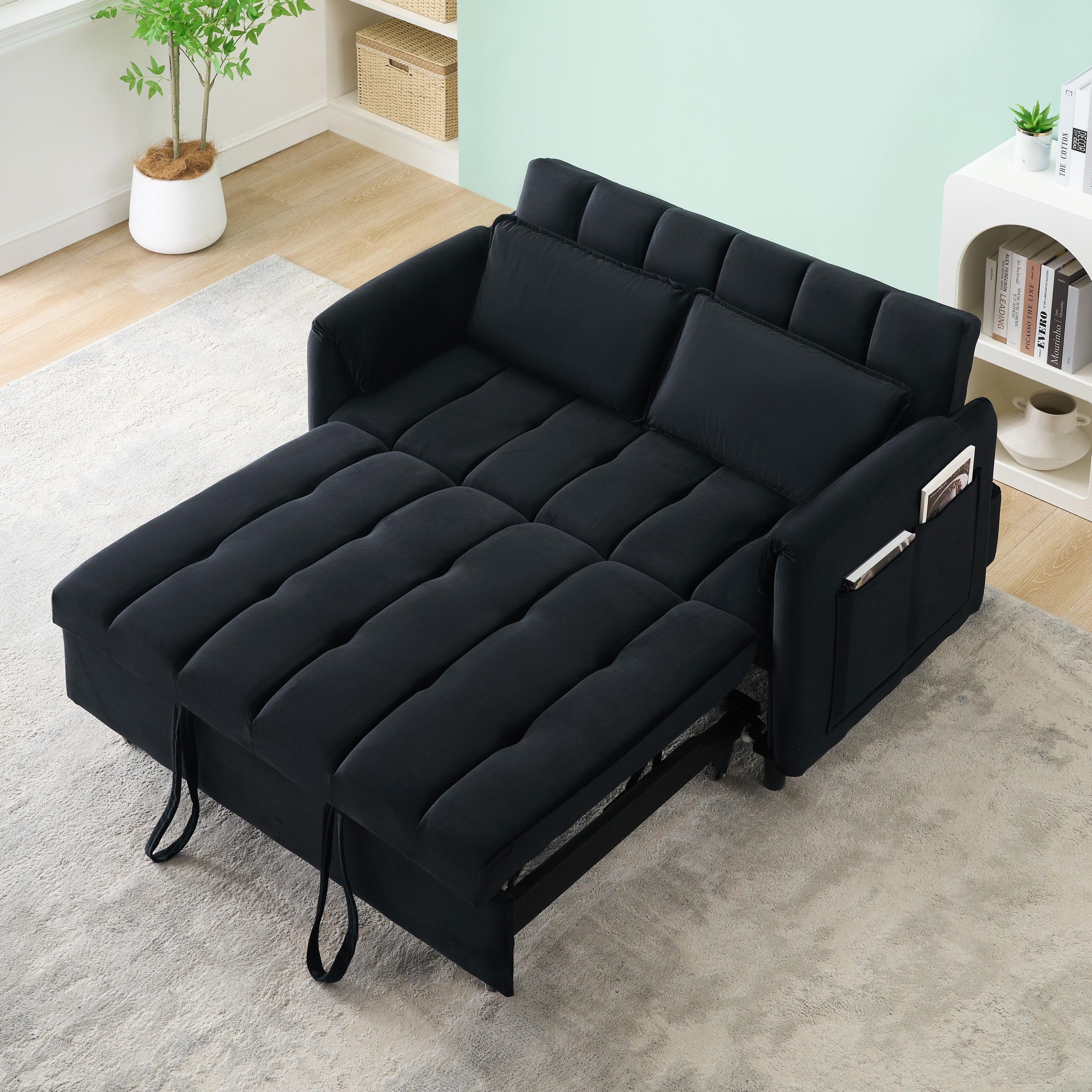 Black Velvet Sofa Bed: 3-in-1 Convertible Couch
