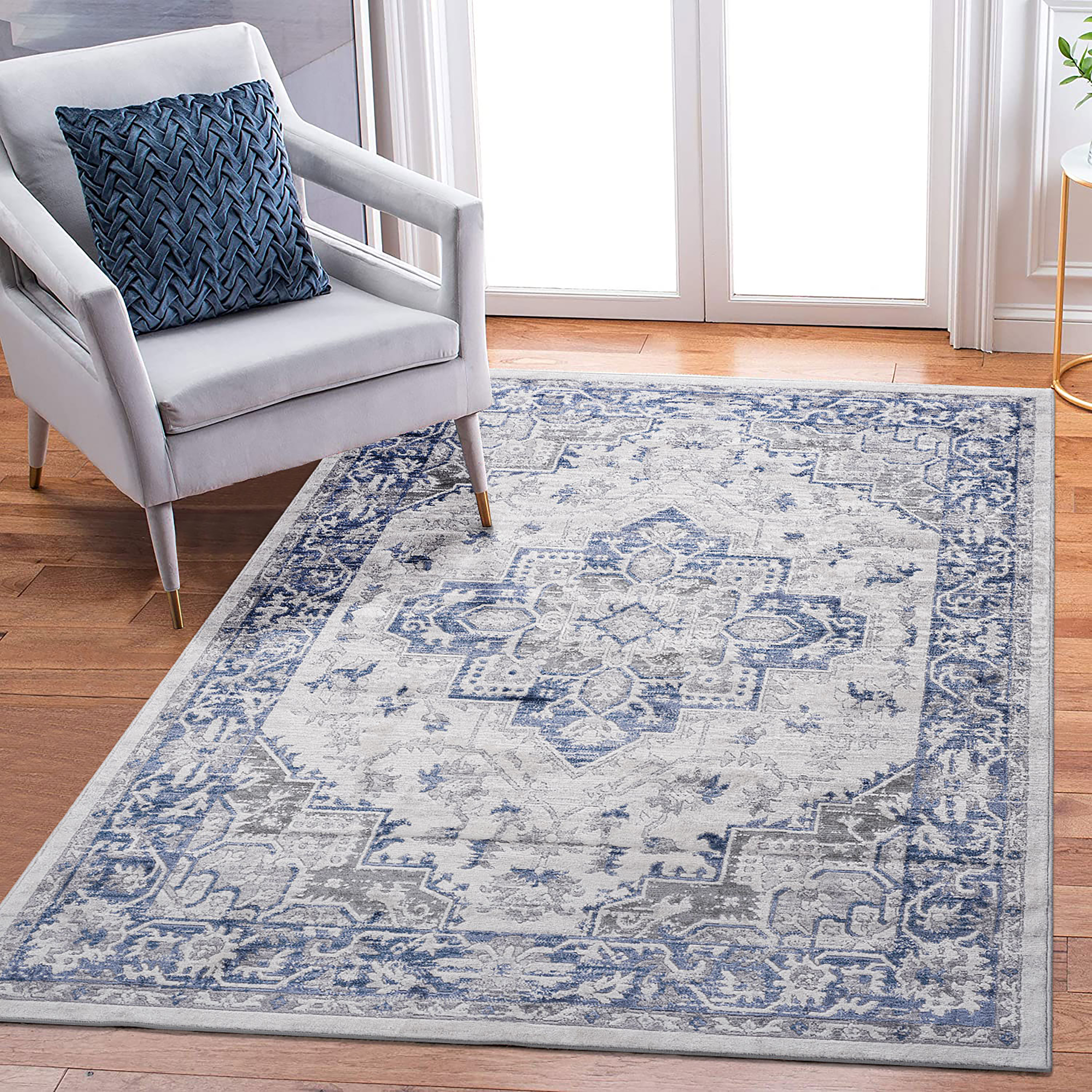 Stylish Blue/Grey Area Rug - 5x7 Non-Shedding