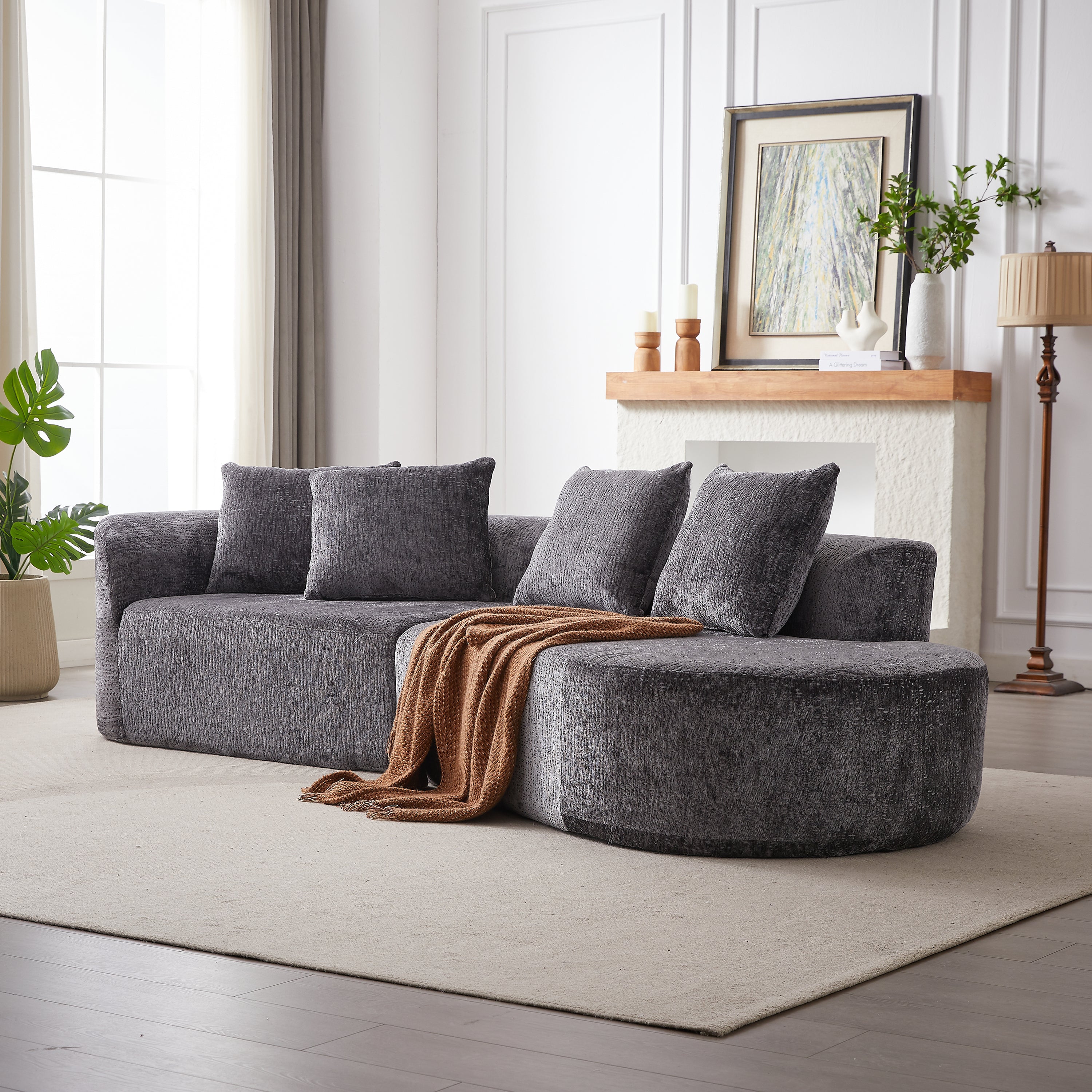 Oversized Sectional Sofa: 114" Chenille Couch