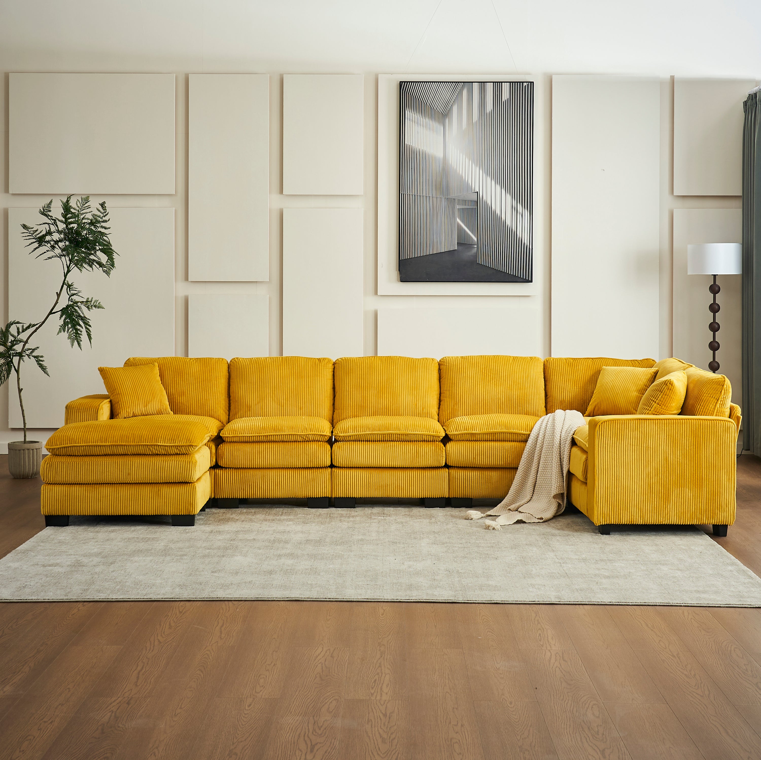 Modern U-Shaped Sectional Sofa w/ Ottoman & Pillows