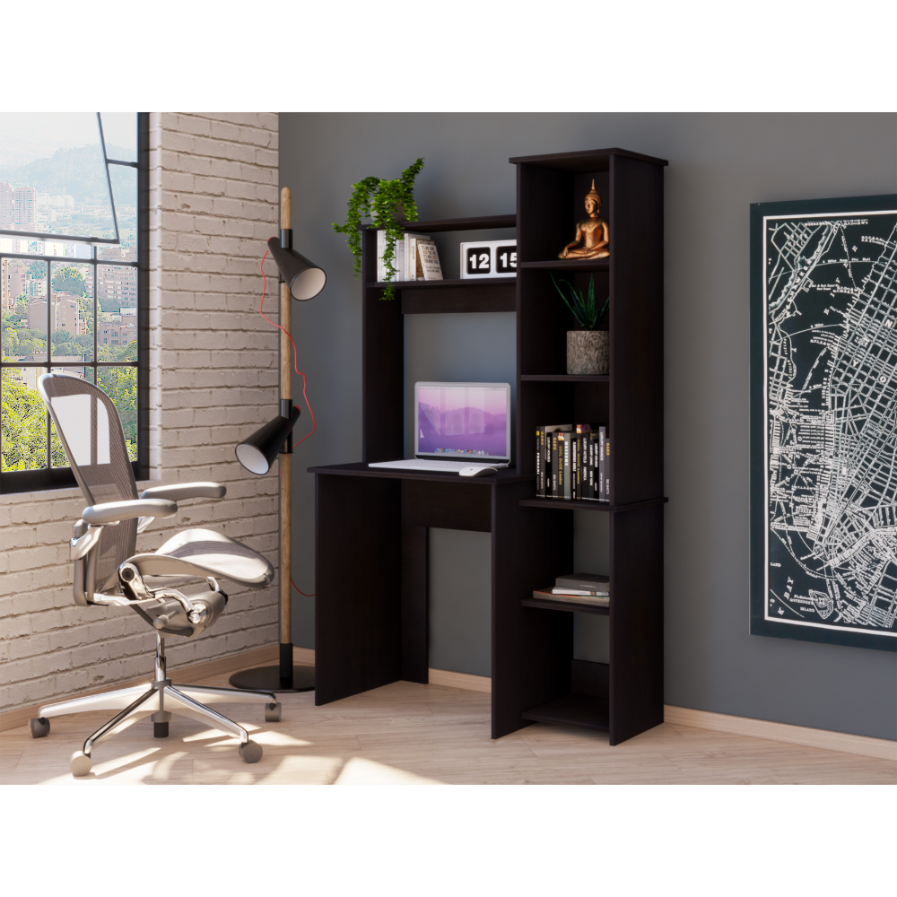 5-Shelf Black Desk with 2 Top Shelves | Sturdy & Stylish