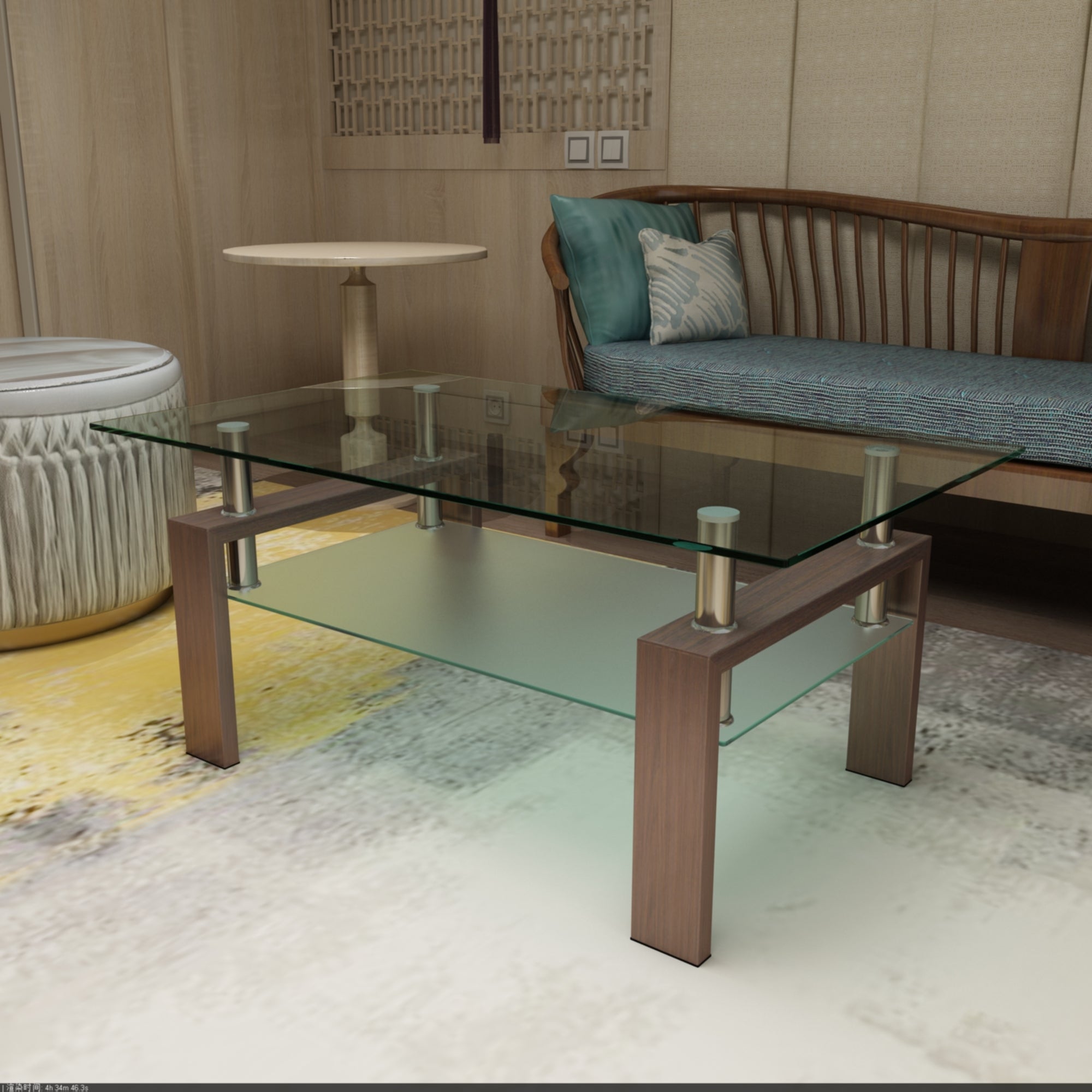 Walnut Glass Coffee Table: Modern Living Room Furniture