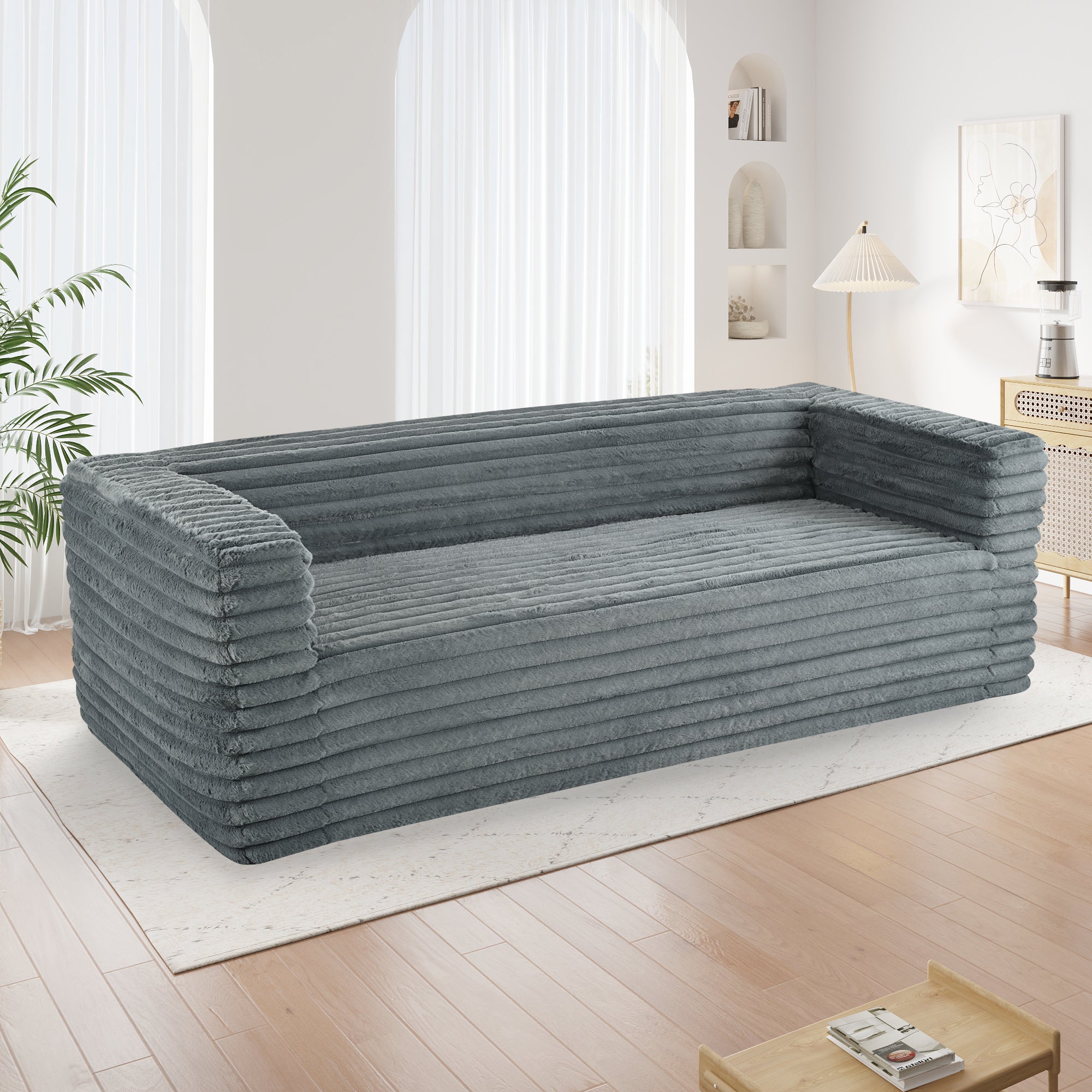 Modern Corduroy Sofa: Plush 3-Seater Couch