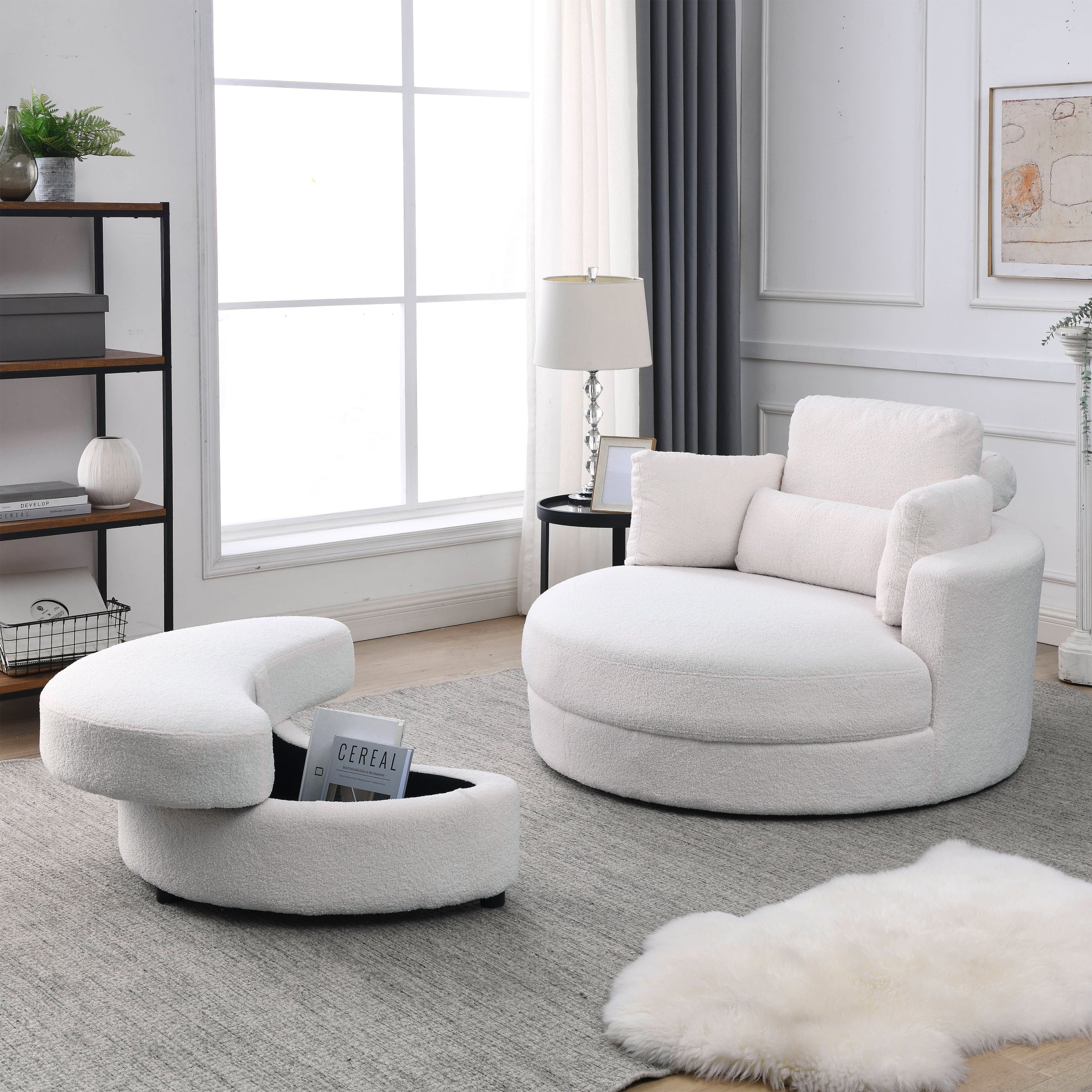 Modern Swivel Accent Chair with Ottoman & Storage