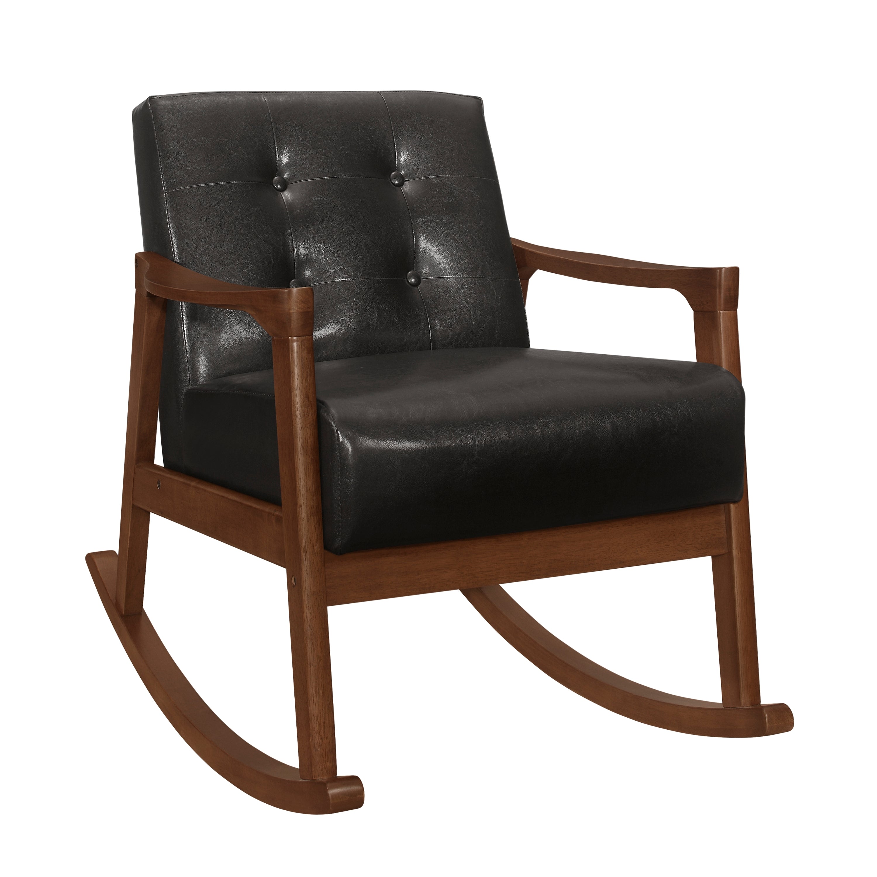 Dark Brown Rocking Chair: Faux Leather, Tufted