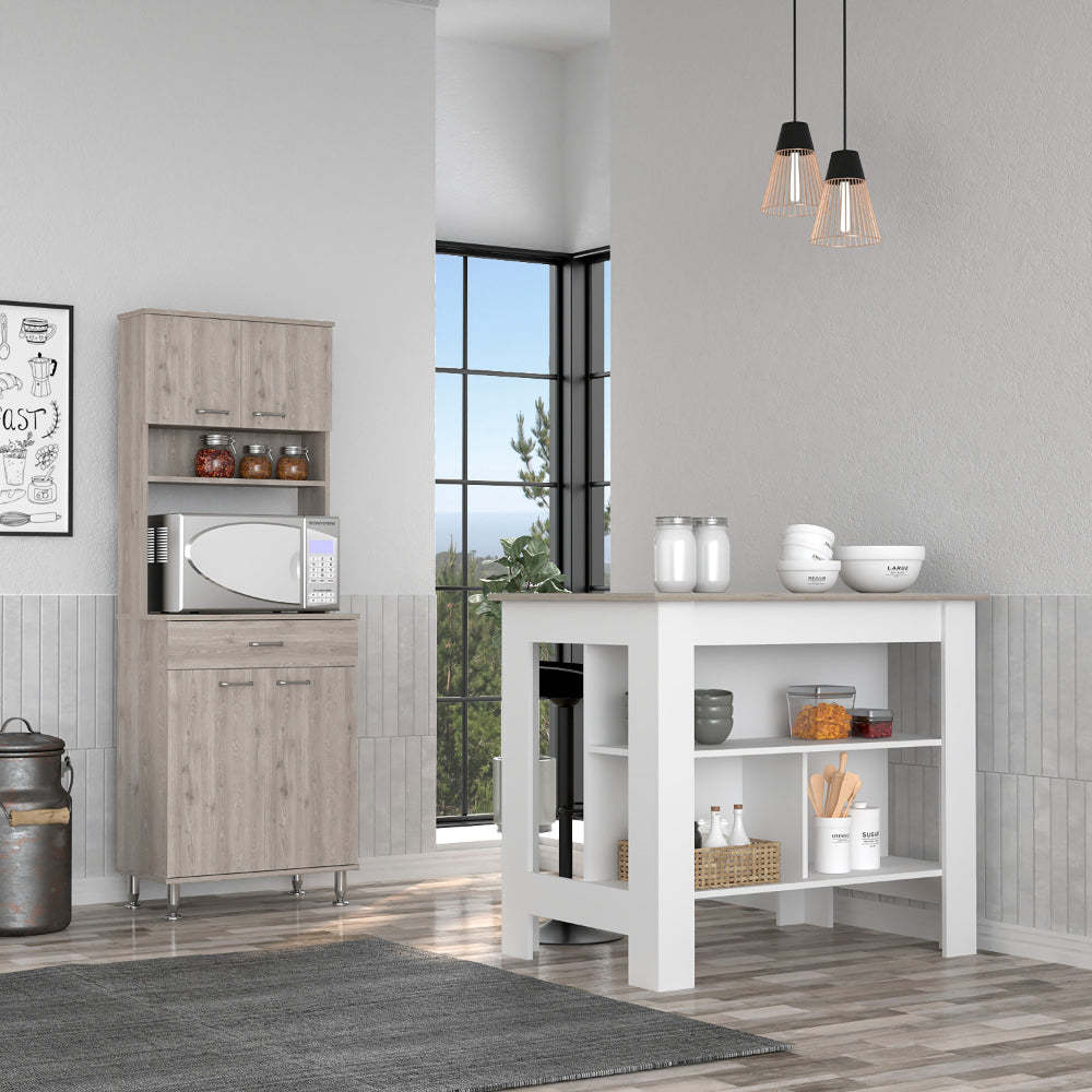 Newton Kitchen Island & Pantry: 8 Shelves, 1 Drawer