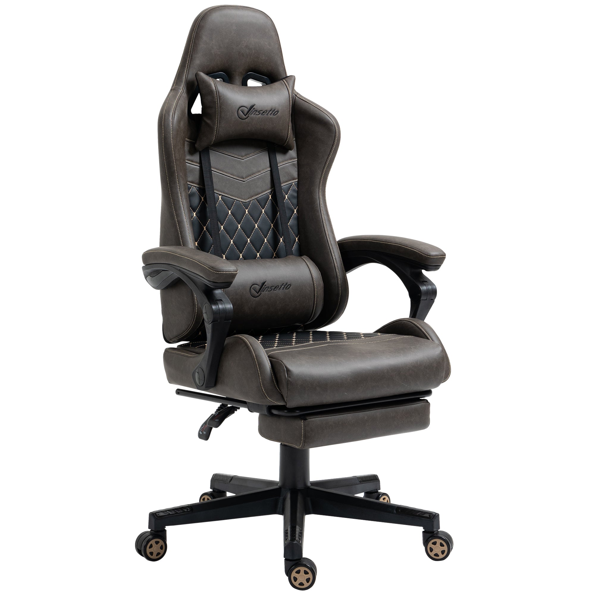 Racing Gaming Chair, Brown PU Leather, Reclining, Footrest