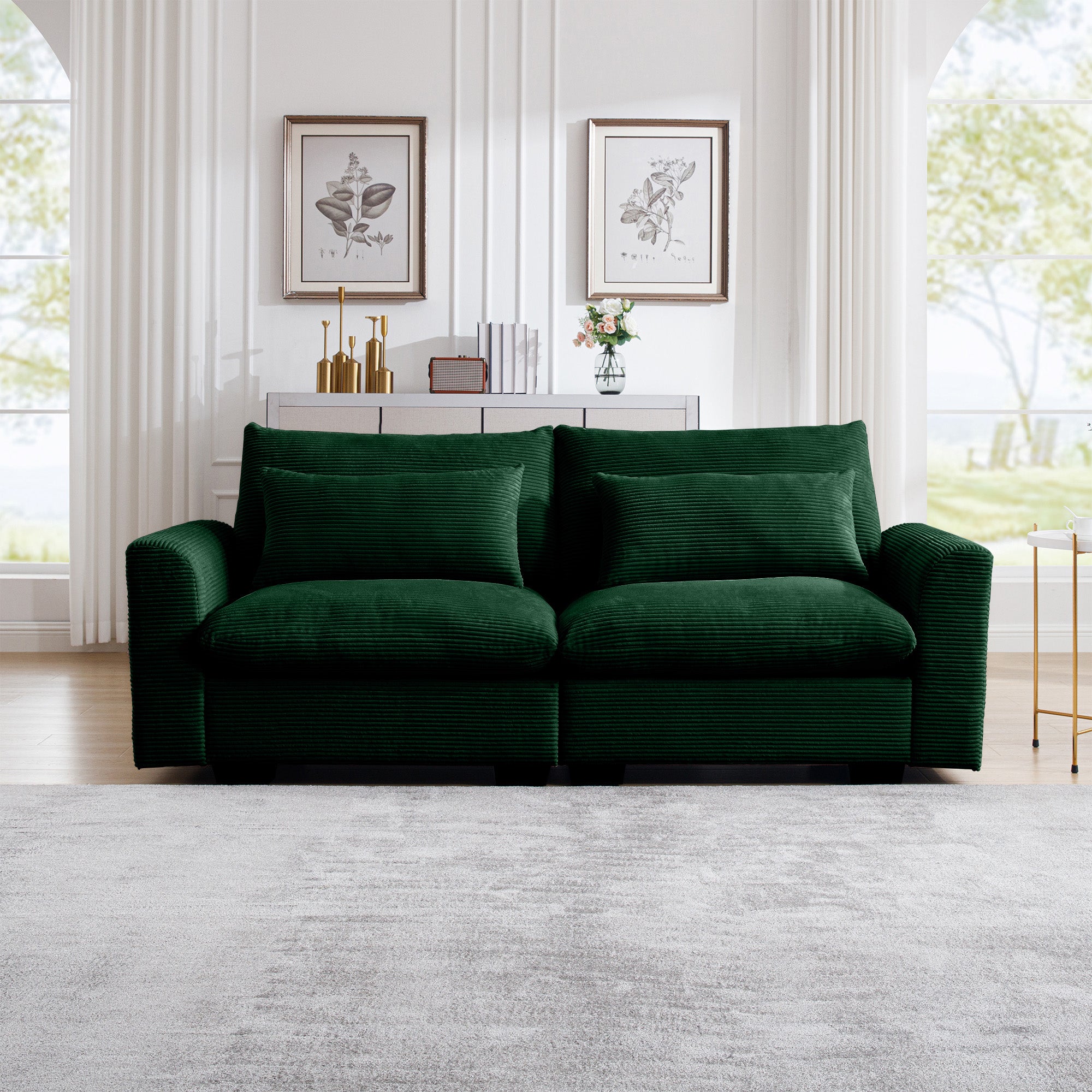 Green Corduroy Sofa: Modern 2-Seater Apartment Sofa