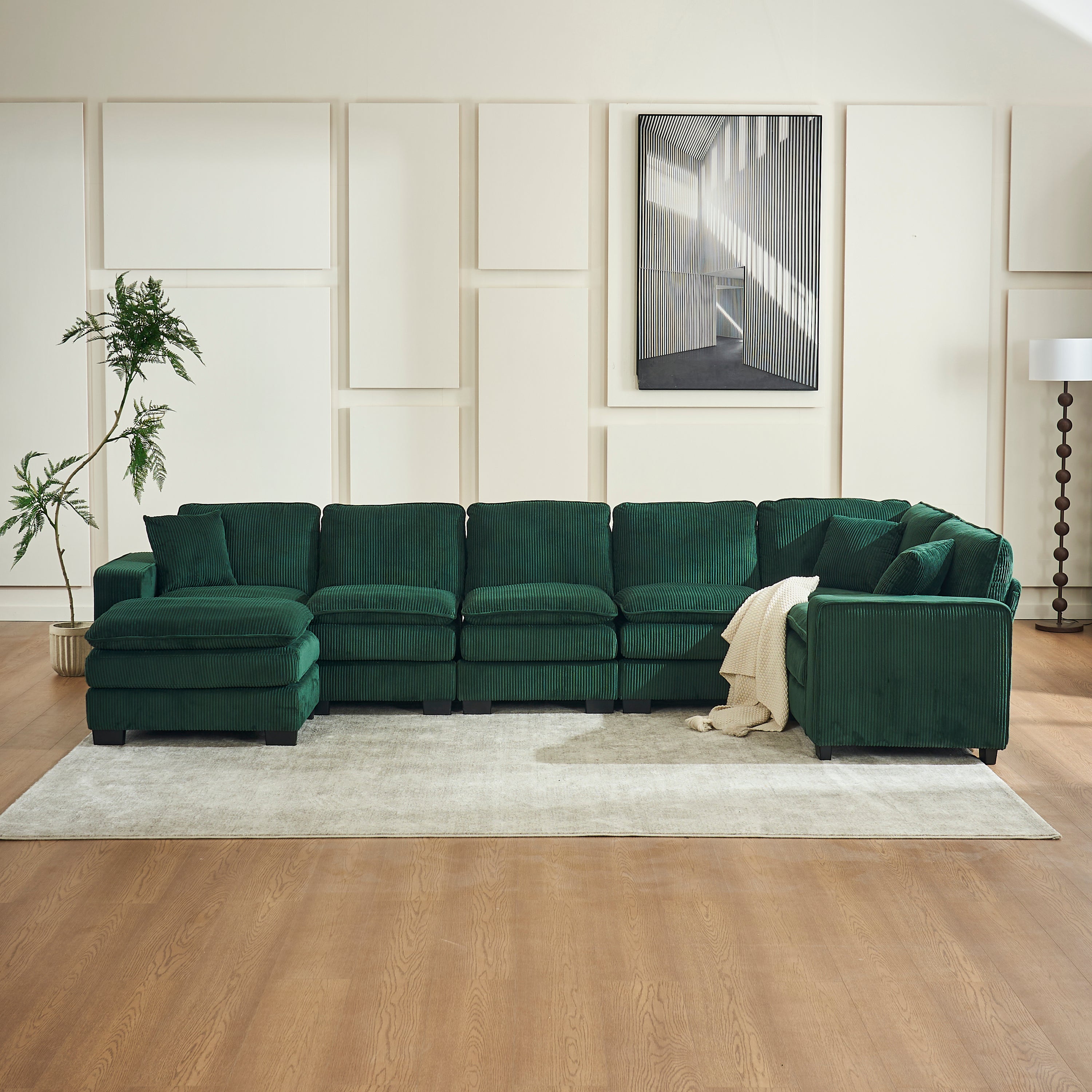 Modern U-Shaped Sectional Sofa w/ Ottoman & Pillows