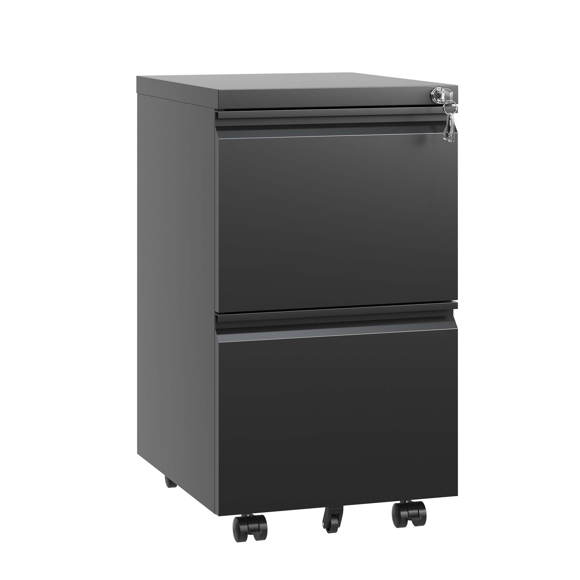 Mobile File Cabinet: Metal, 2 Drawers, Locking