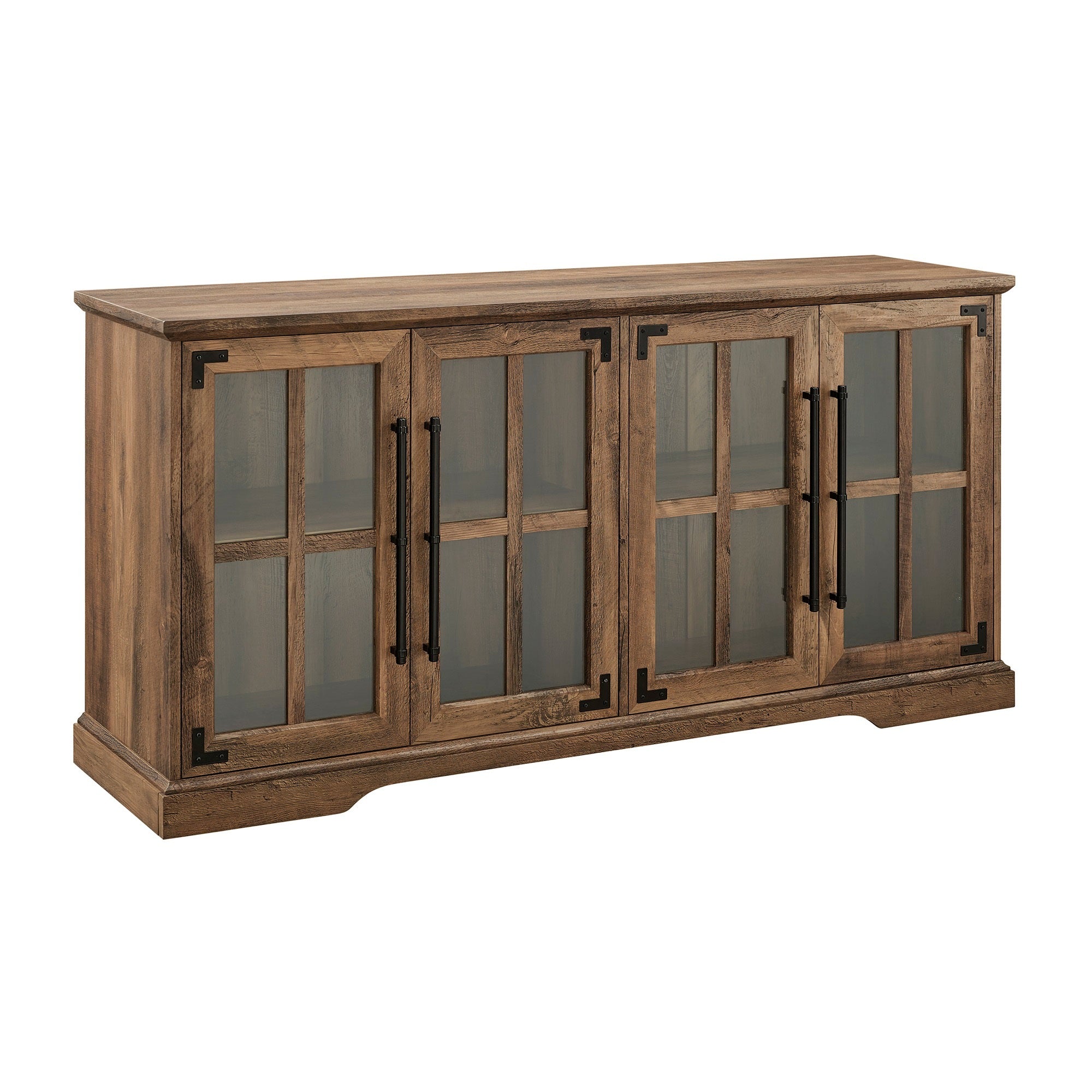 Modern Farmhouse TV Stand, Glass Doors, Rustic Oak, 65" TVs