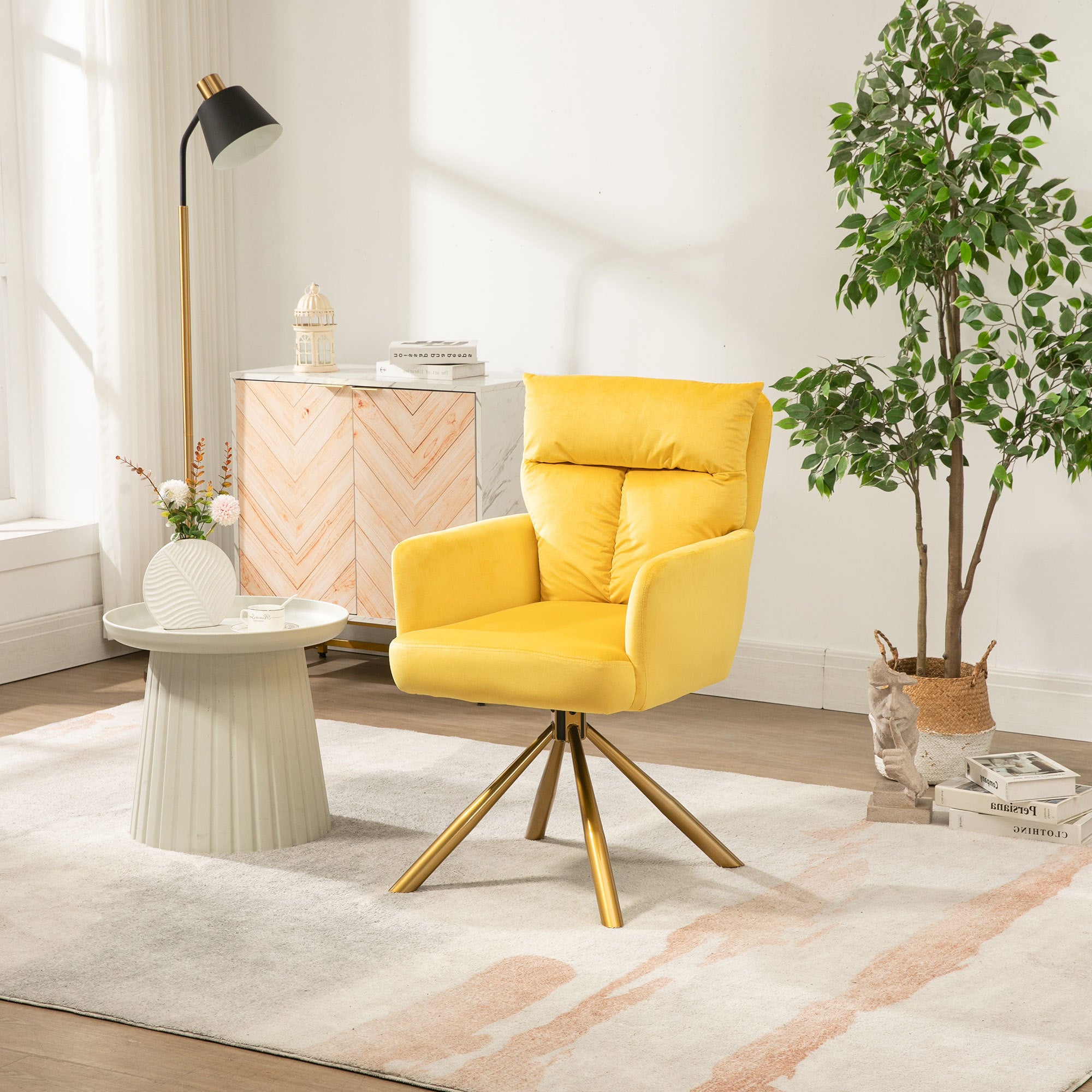 Yellow Velvet Swivel Accent Chair | High-Back Contemporary Design