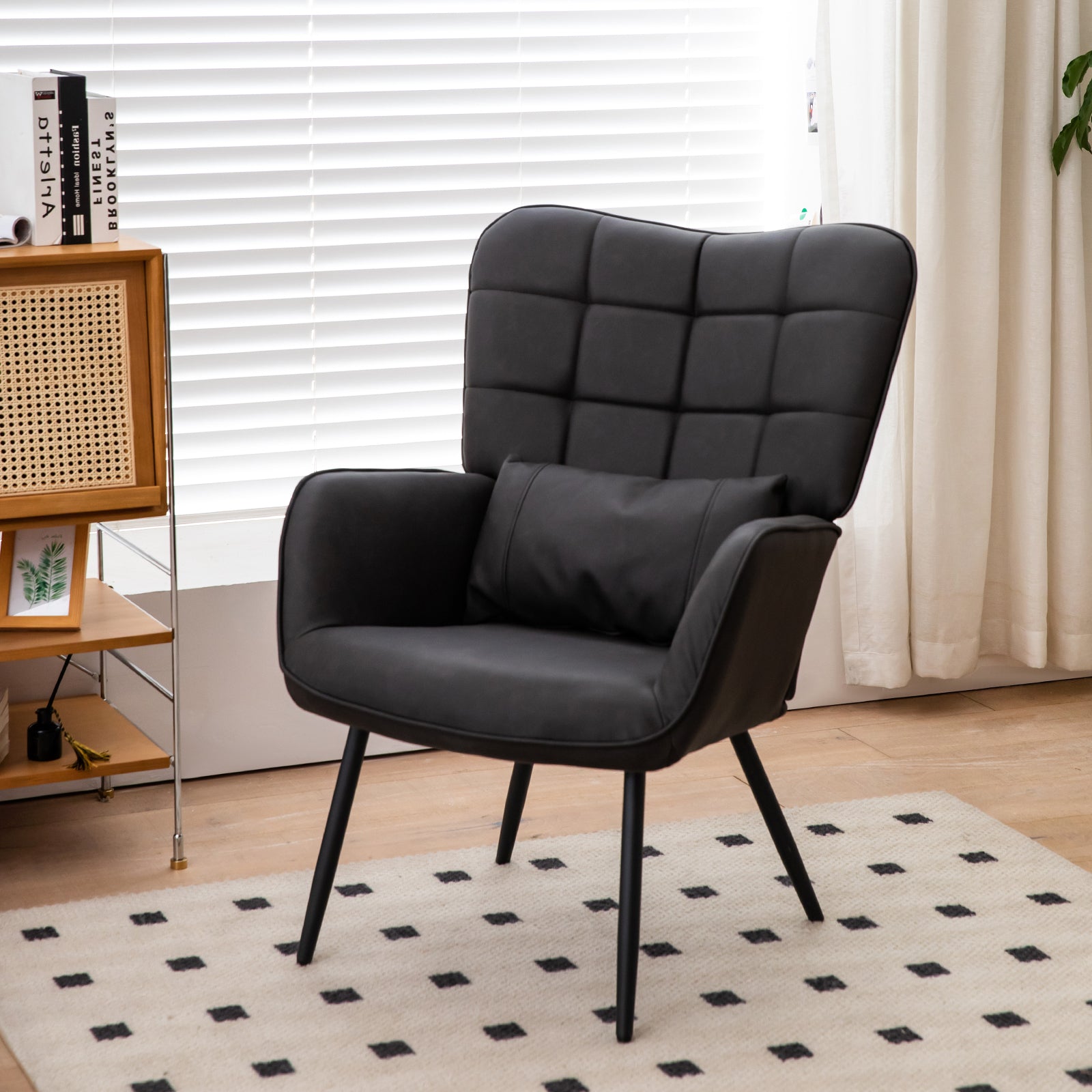 Modern Leather Armchair with Metal Legs (Grey)