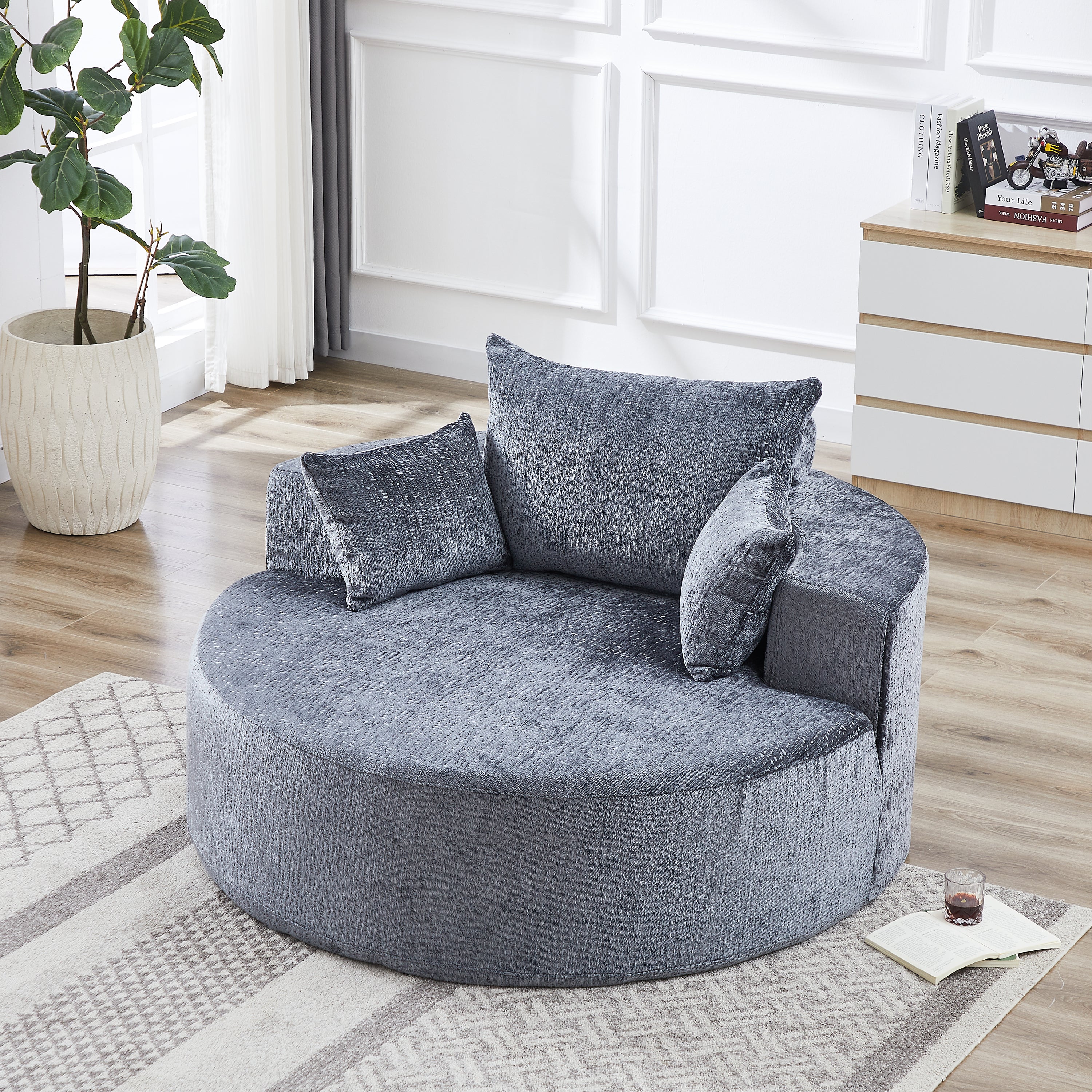Fluffy Chenille Sleeper Sofa, 55" L, No Assembly