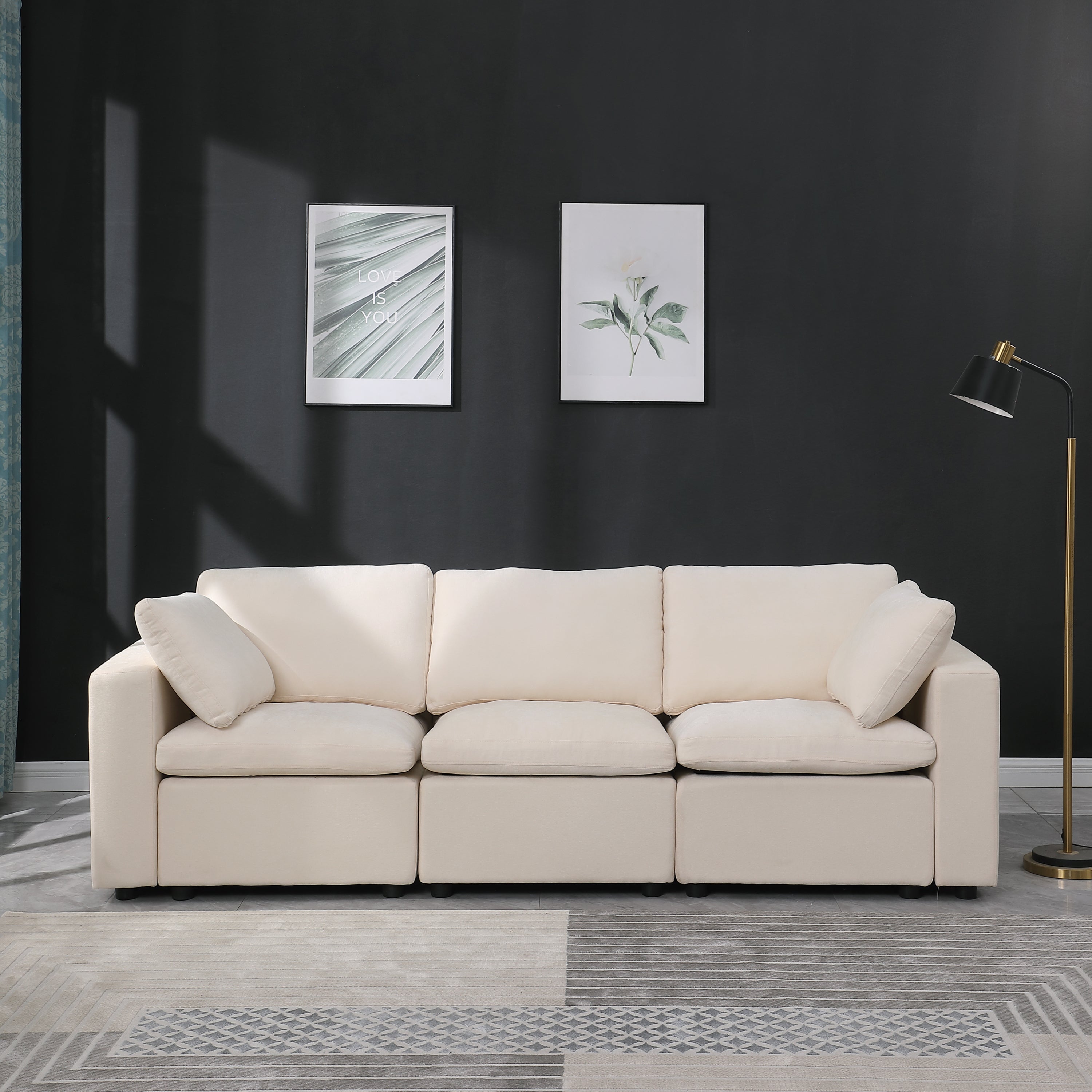 Beige Chenille Modular Sectional Sofa Set