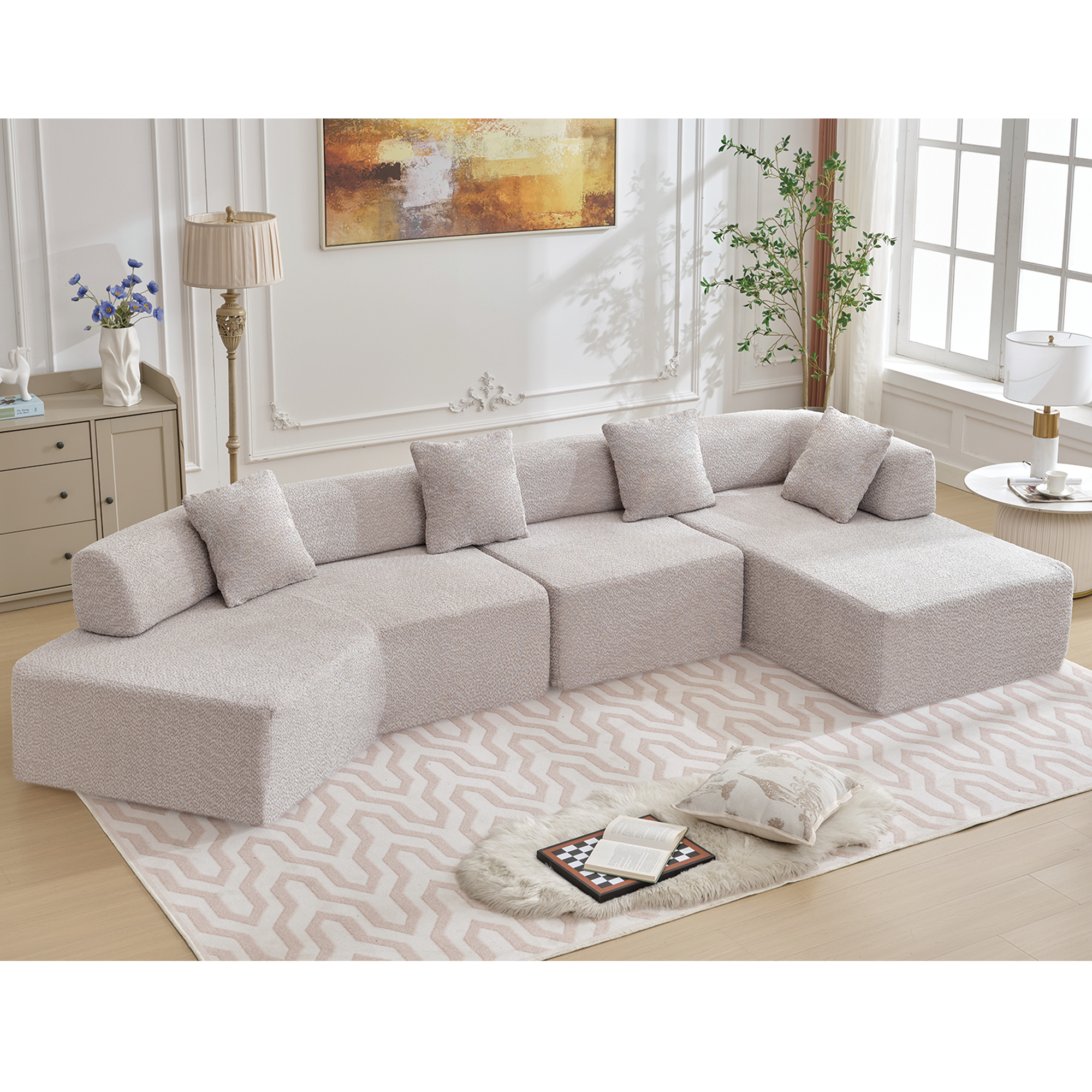 Modern Minimalist Boucle L-Shape Sofa w/ Chaise (Gray)