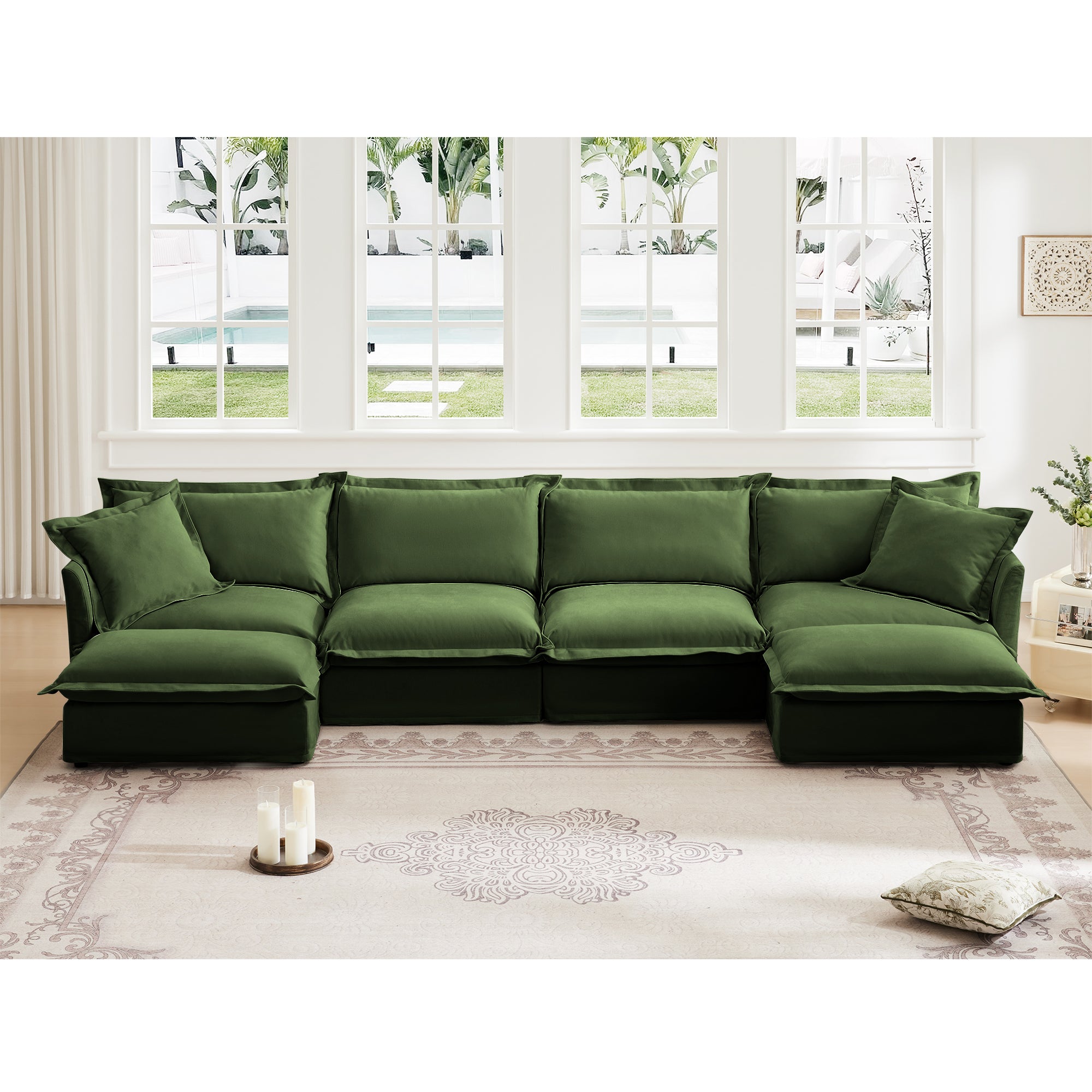 Deep Seat U-Shape Sectional Sofa w/ Pillows