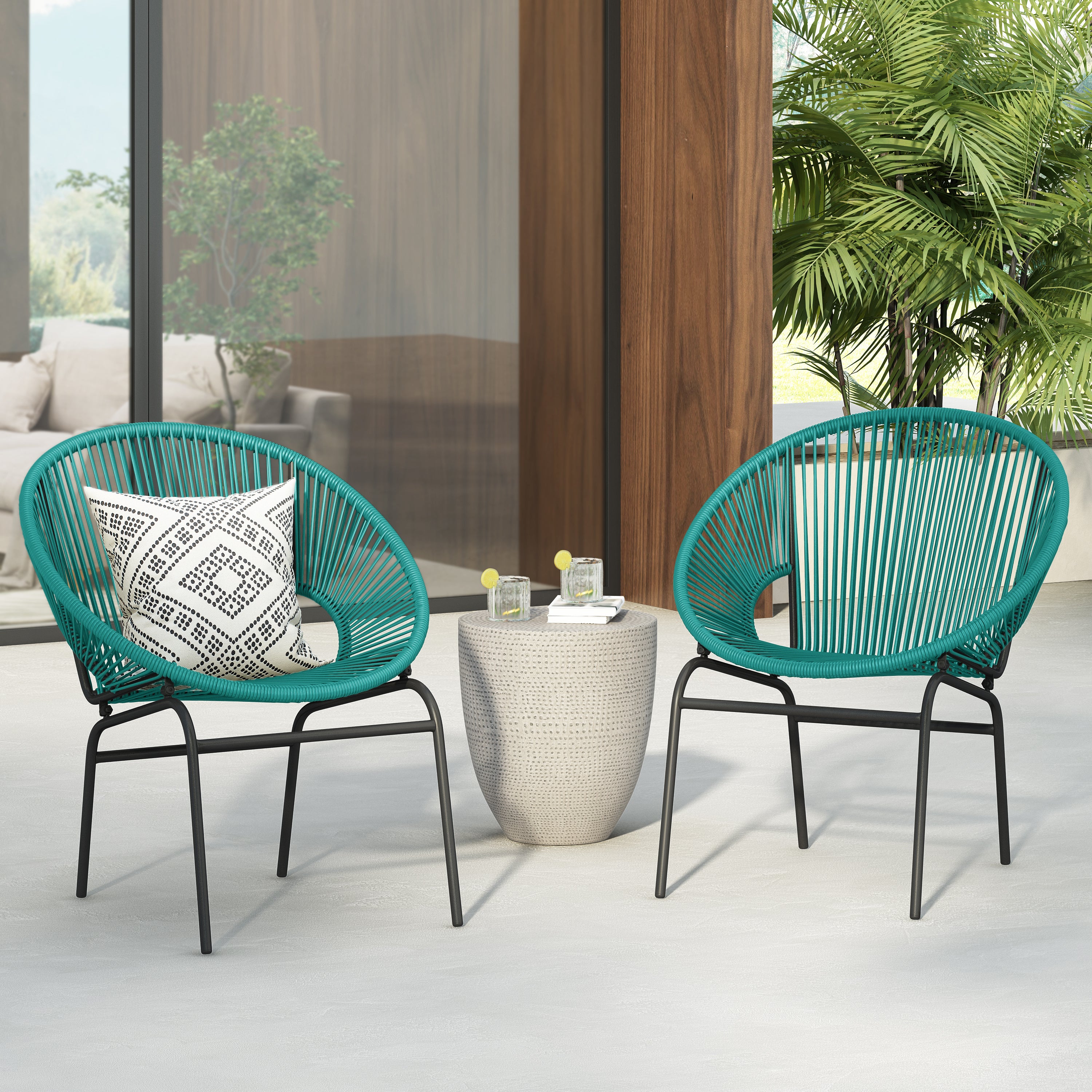 Nusa Outdoor Wicker Chairs, Teal, Set of 2