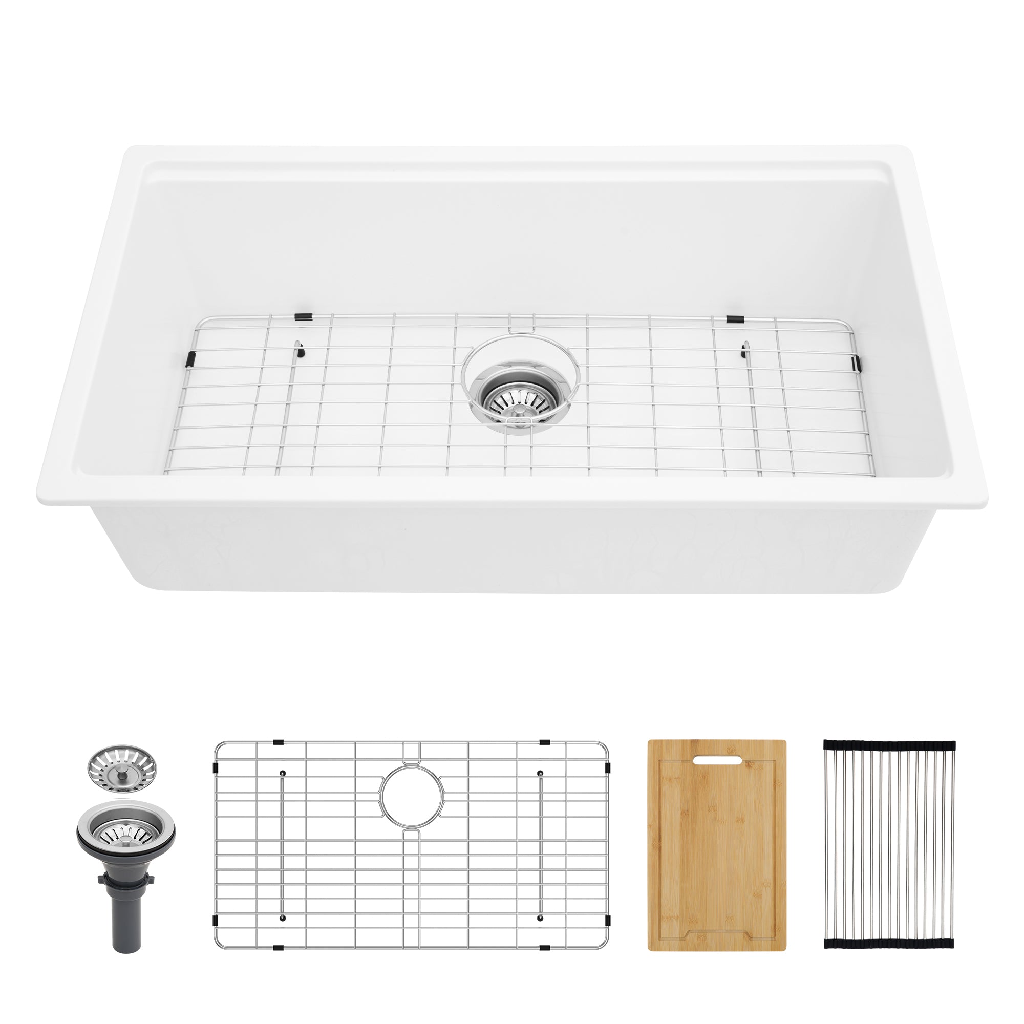 White Quartz Kitchen Sink 30x19" Undermount