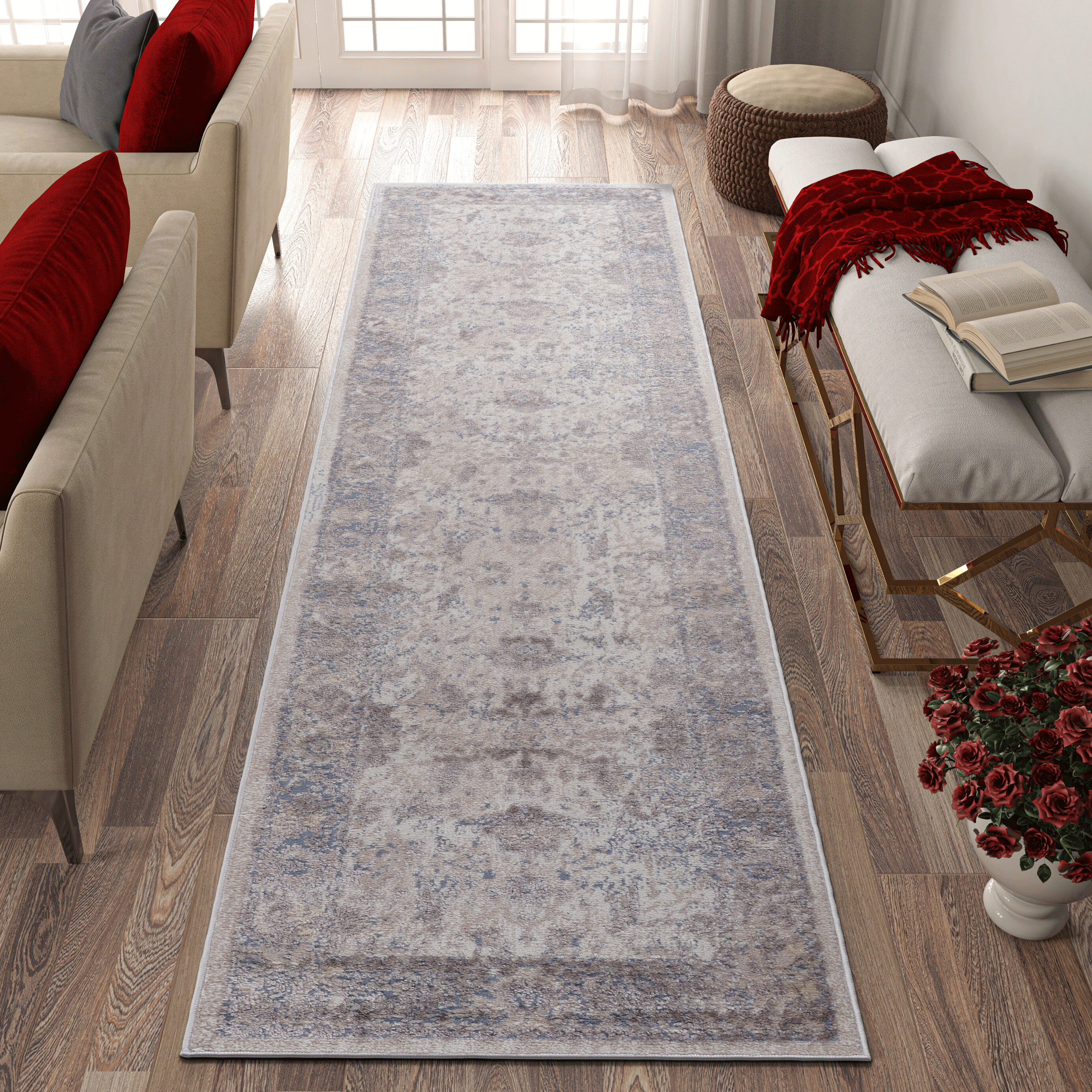 NAAR PAYAS Rug: 2x8 Brown/Beige Area Rug