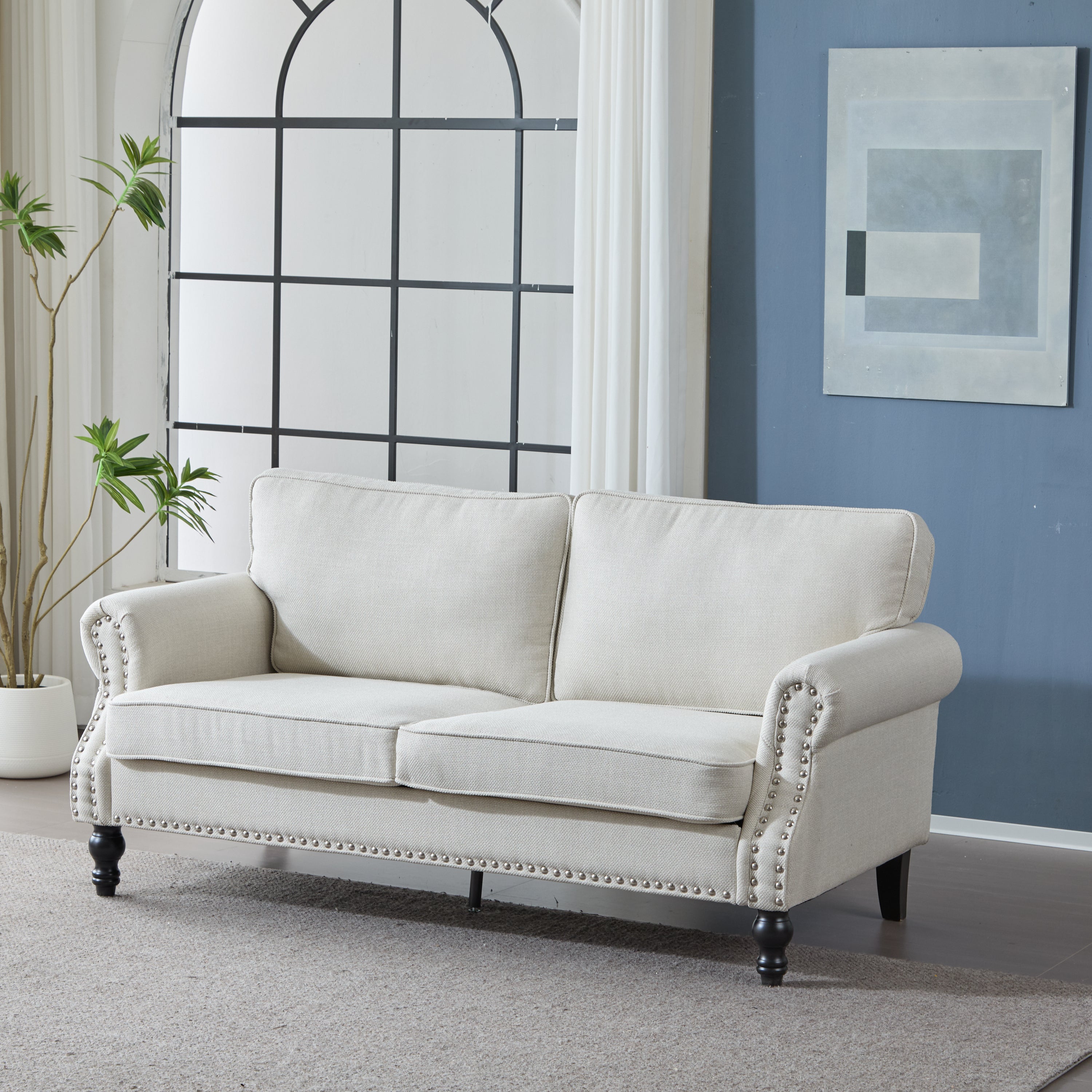 Deep Seat Rolled Arm Sofa: 68 Nailhead Trim