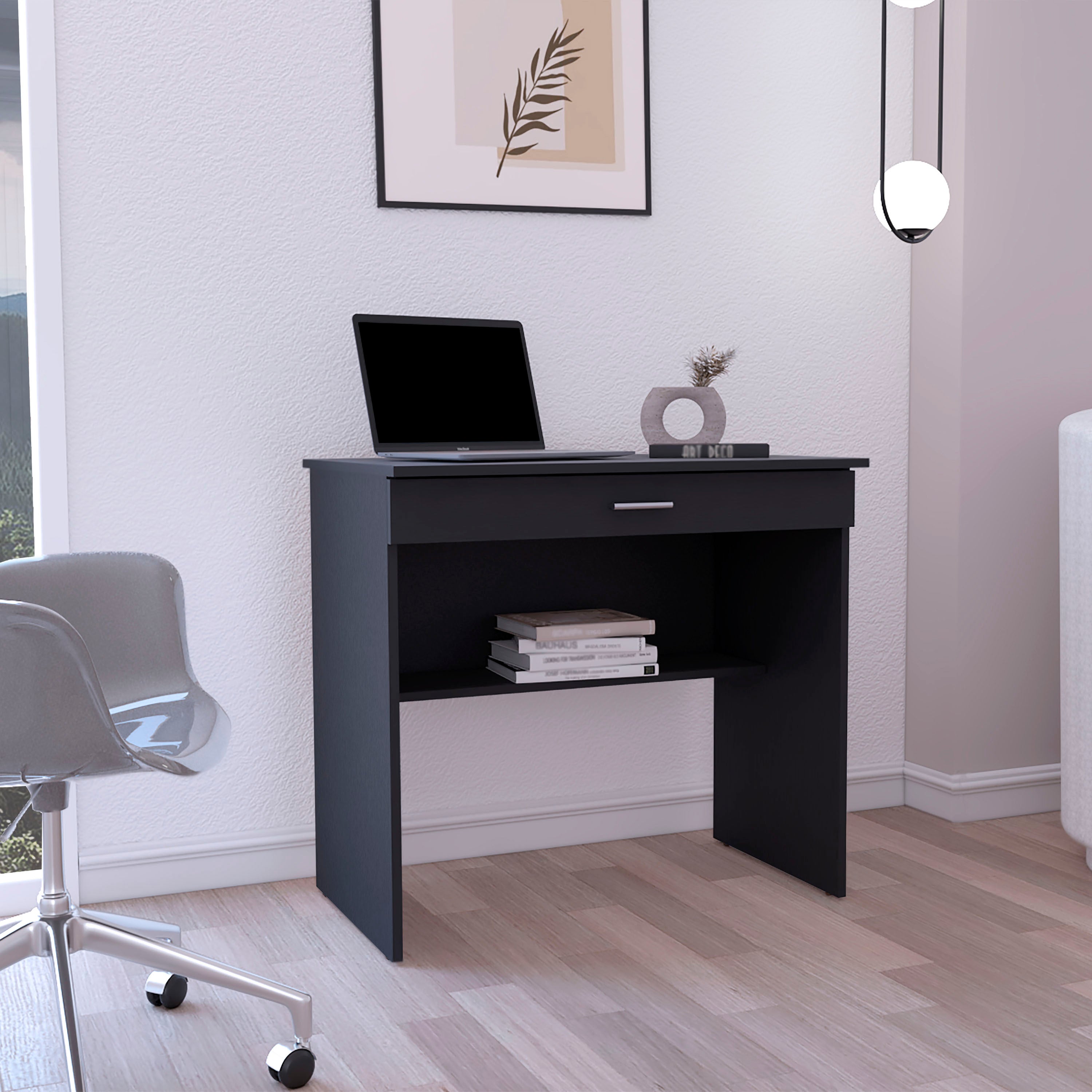 80" Computer Writing Desk | Compact Workstation w/ Drawer & Shelf