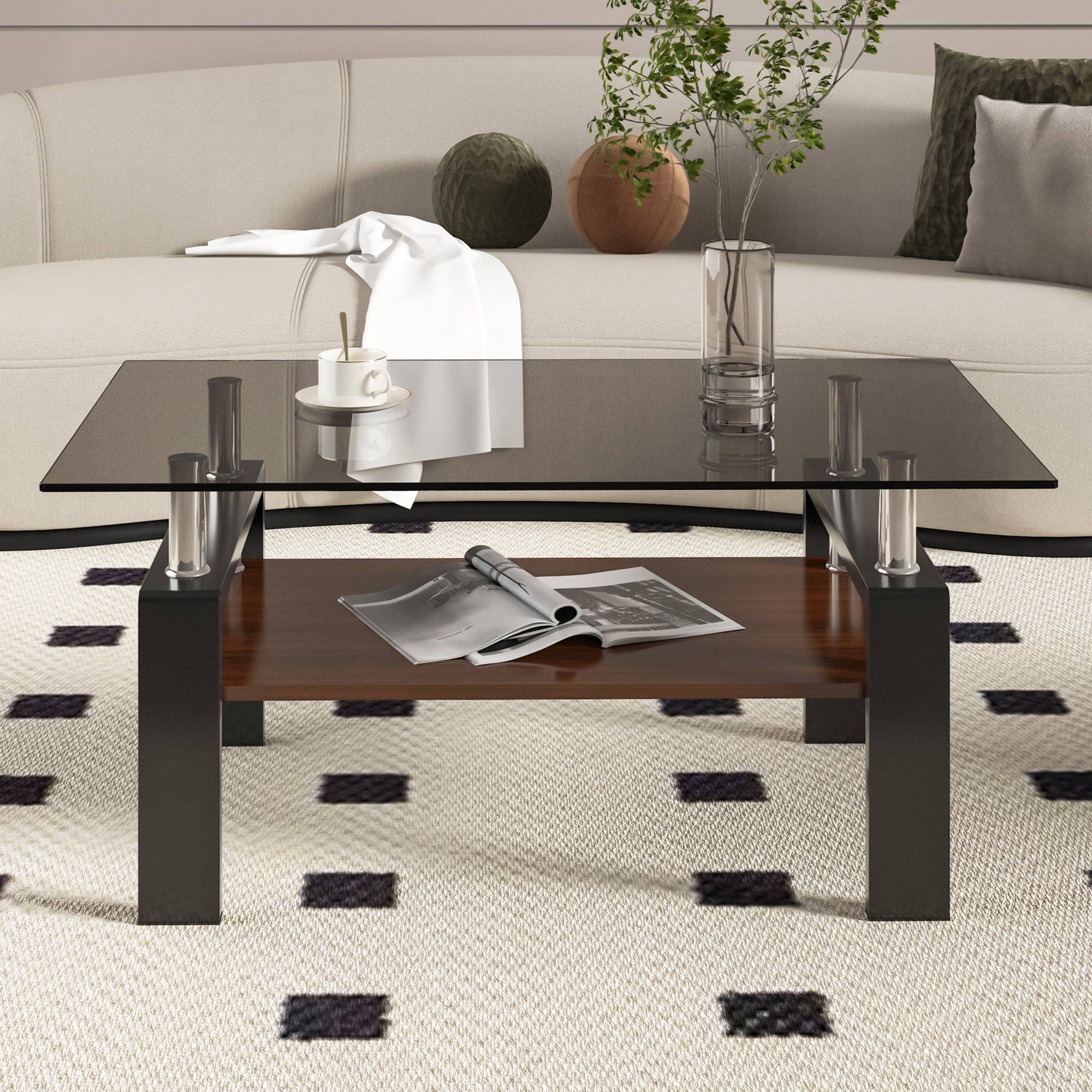 Modern Gray Glass Rectangle Coffee Table