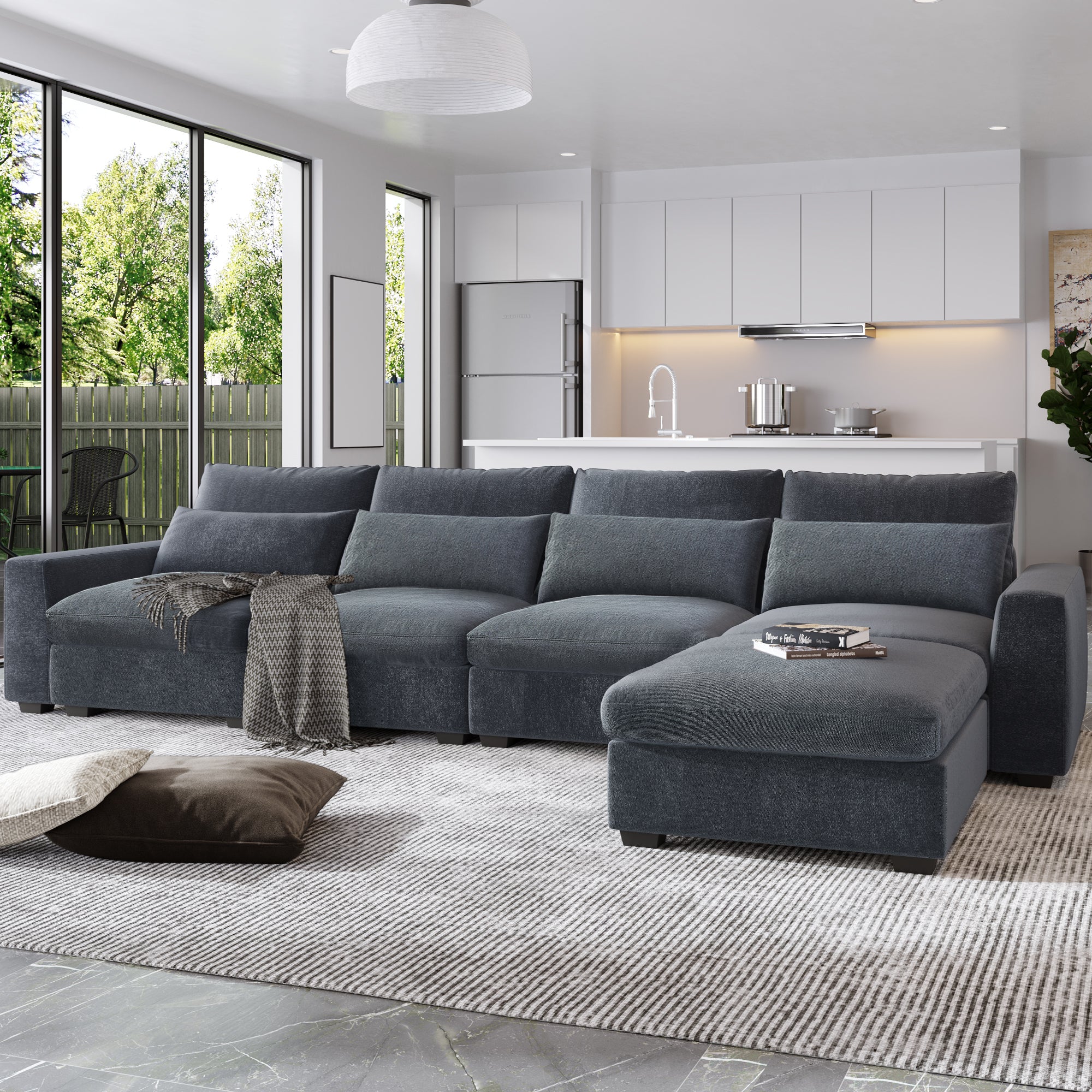U-Style Modern L-Shaped Sectional Sofa w/ Chaise