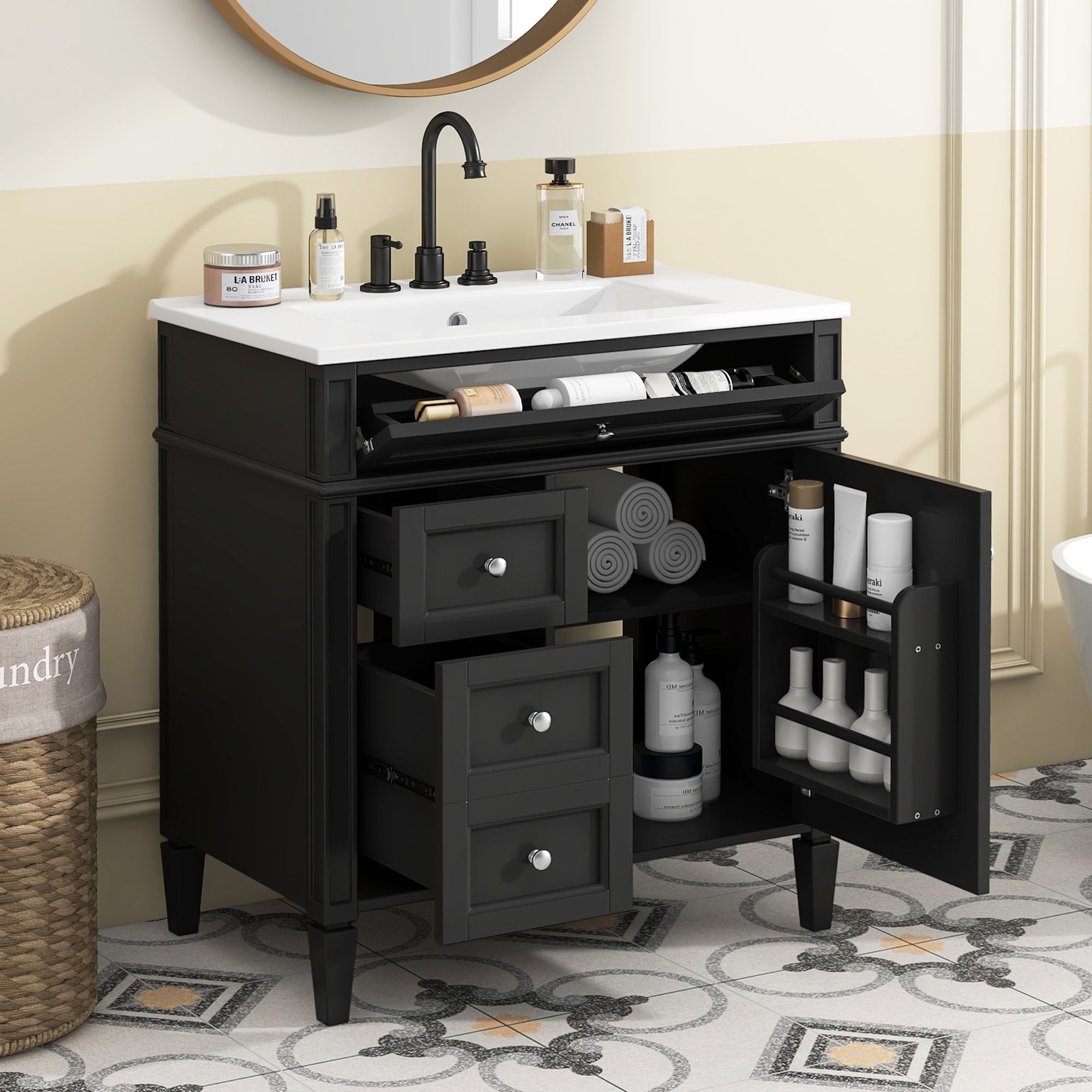 30" Modern Bathroom Vanity with Double Drawers